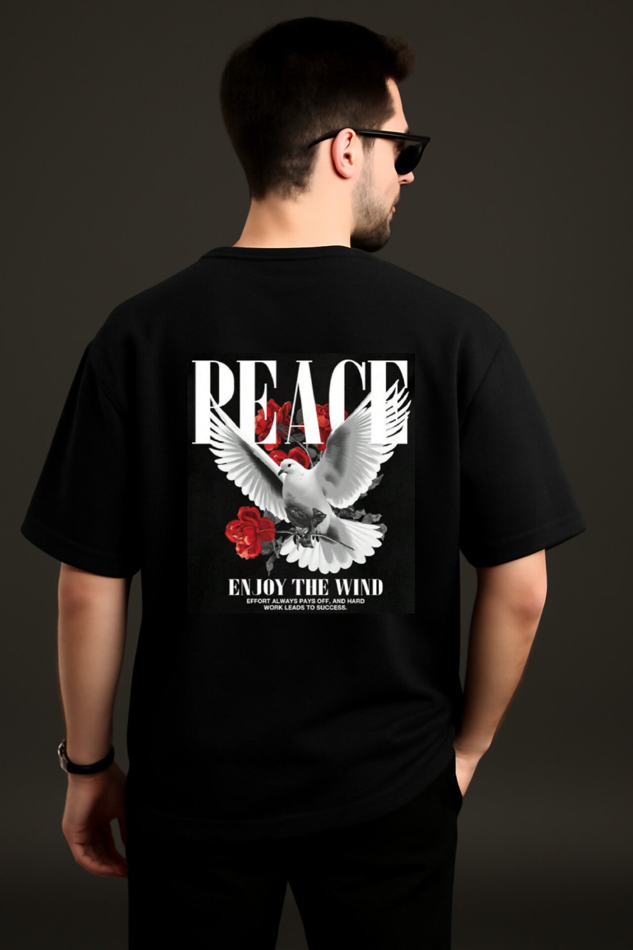 "PEACE" Black Down Shoulder Tees