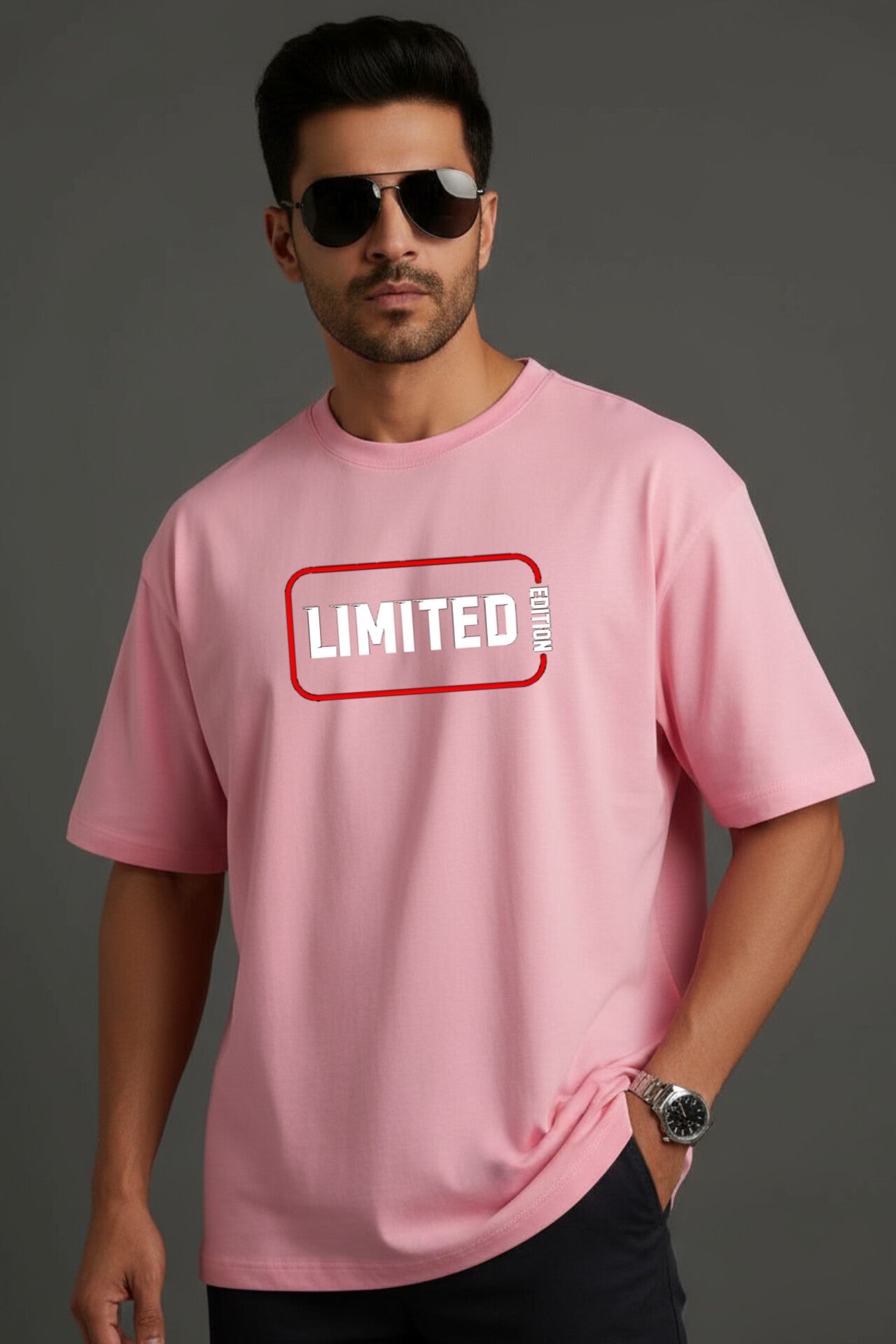 "LIMITED" Pink Down Shoulder Tees