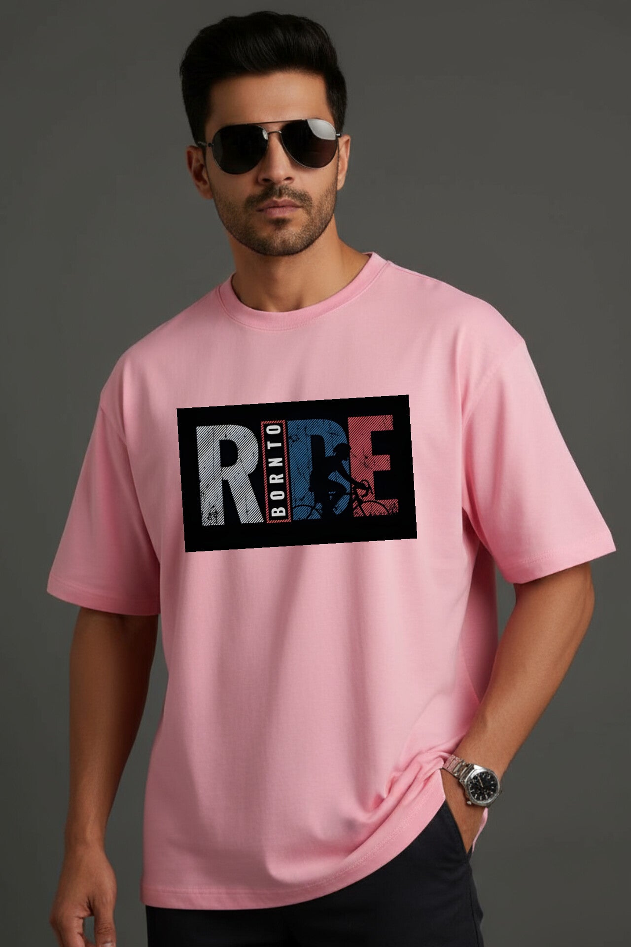 "RIDE" Pink Down Shoulder Tees