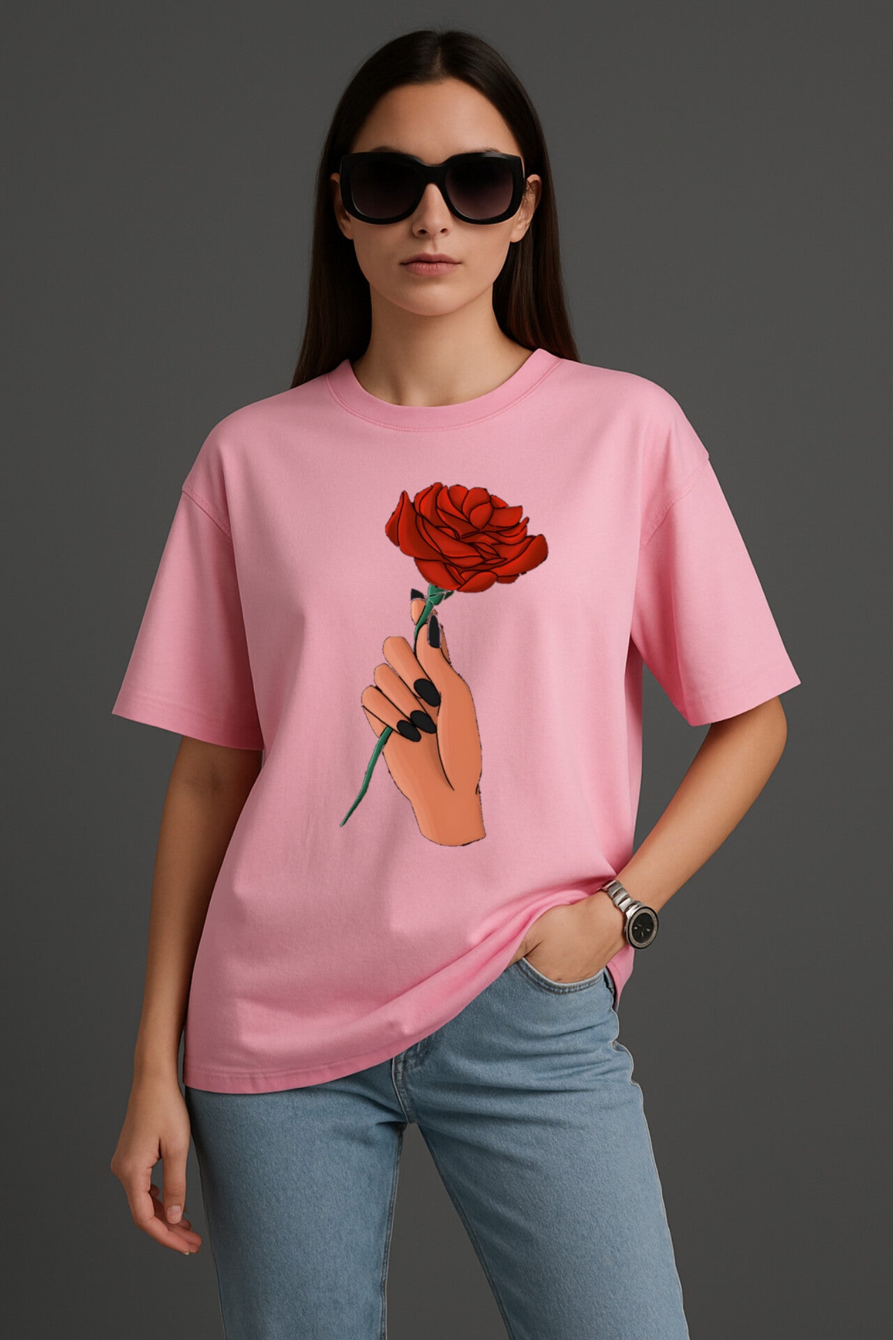 "Rose" Pink Down shoulder Tees