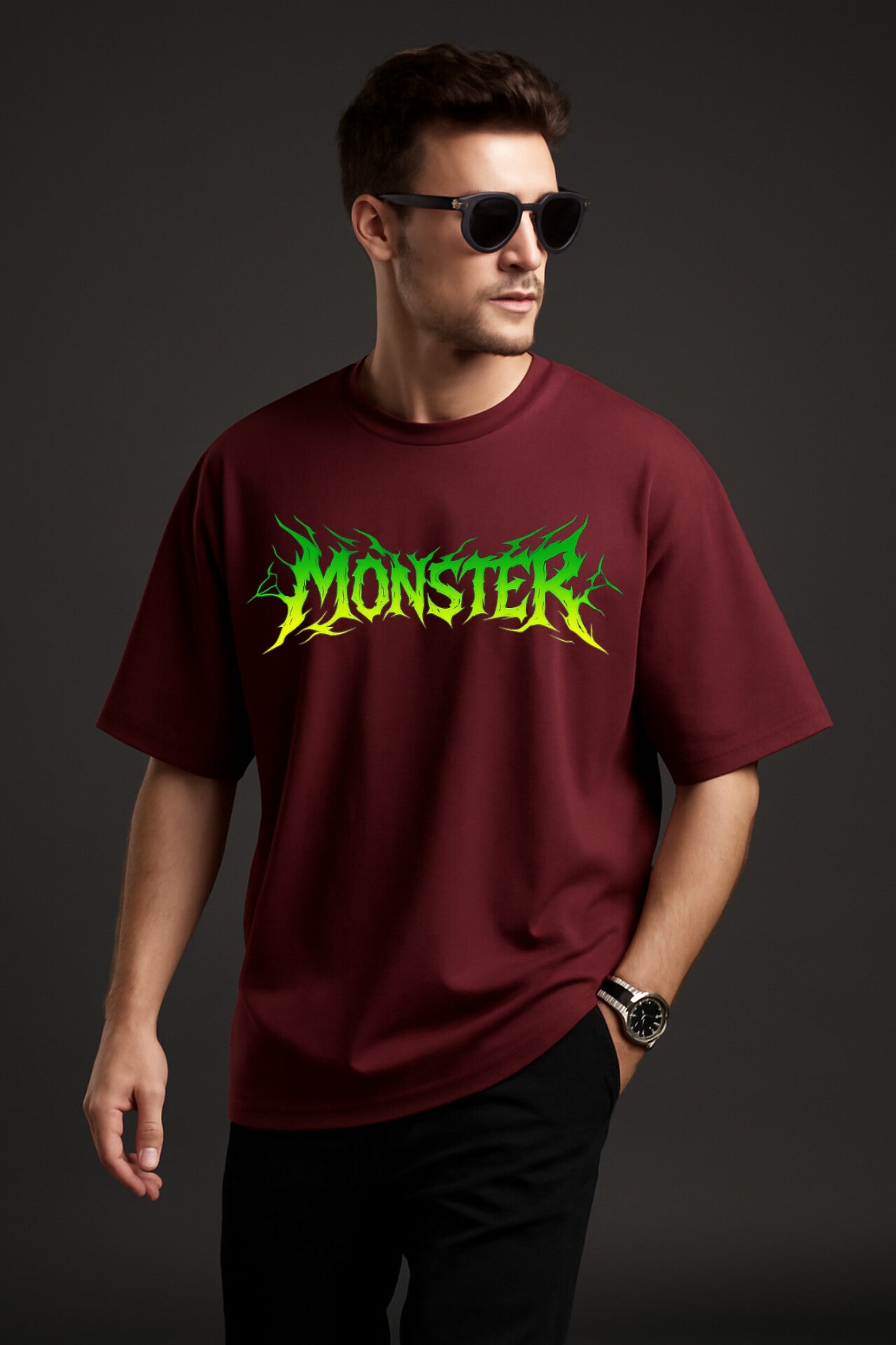 "Monster" Maroon Oversized T-shirt
