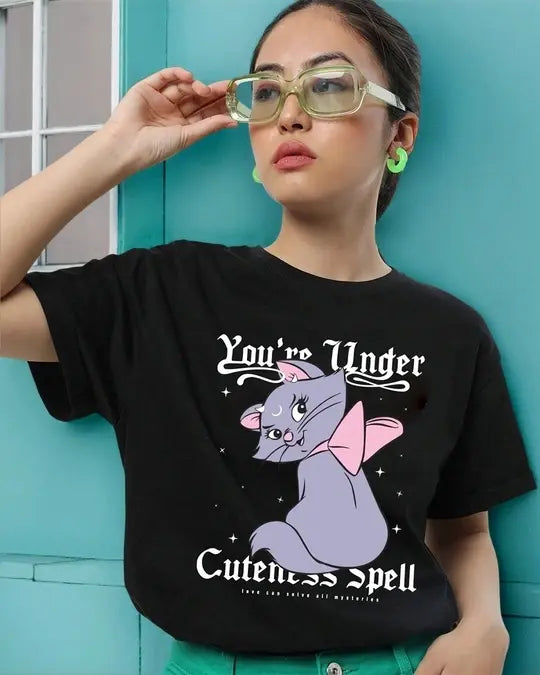 Women's Black oversize cutespell T'shirt