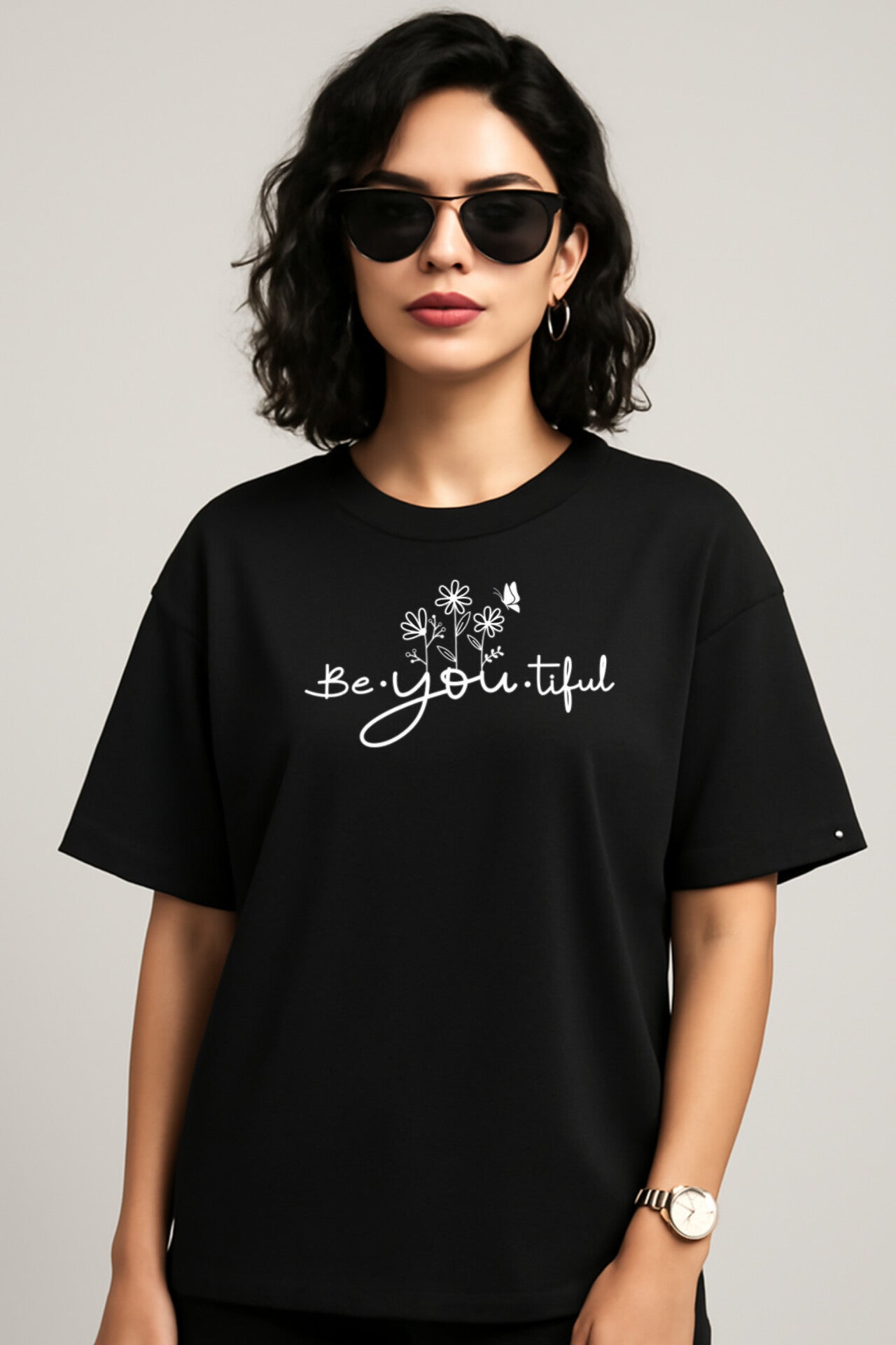 "Beautiful" Black Down shoulder Tees
