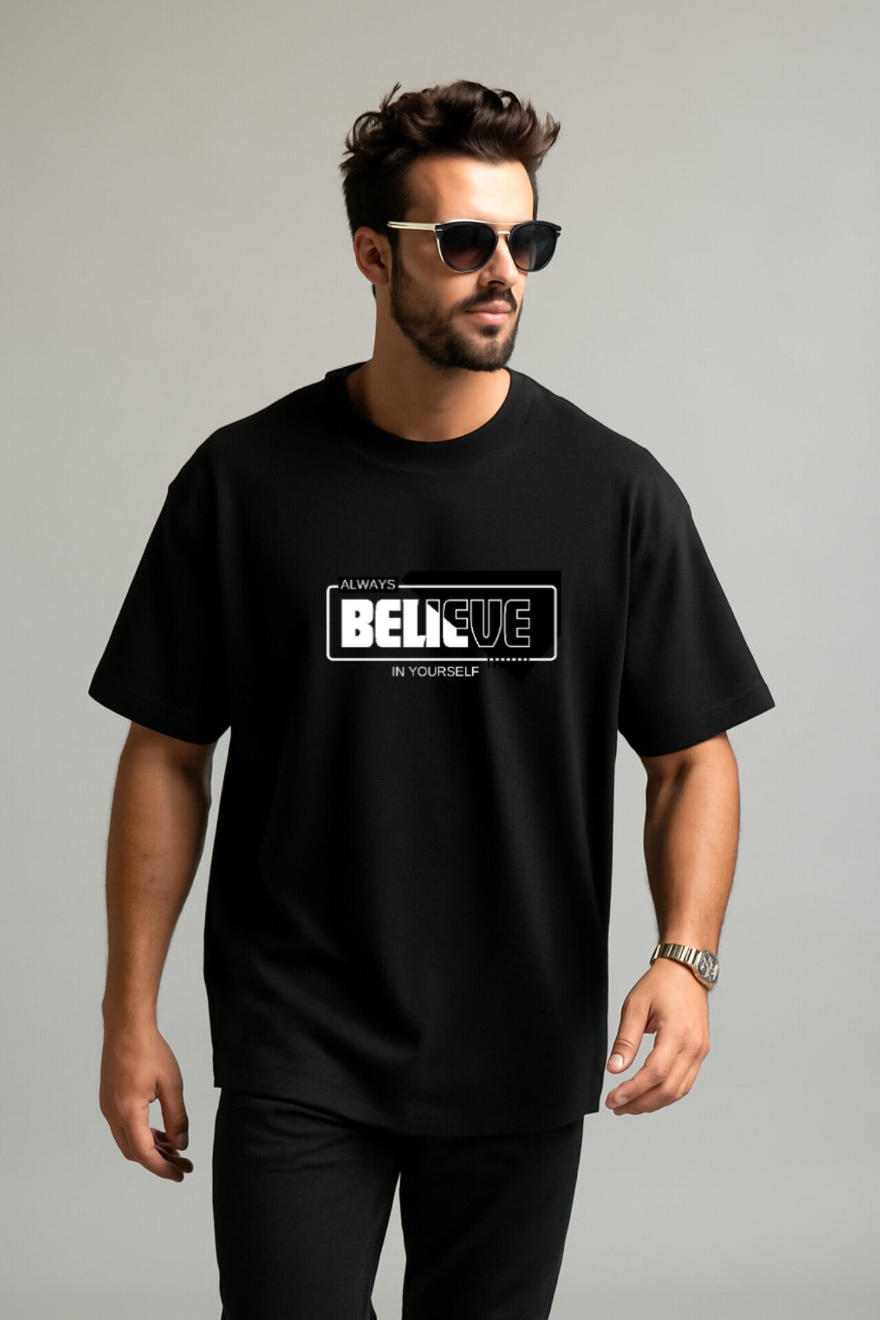 "Belive" black Oversized t-shirt