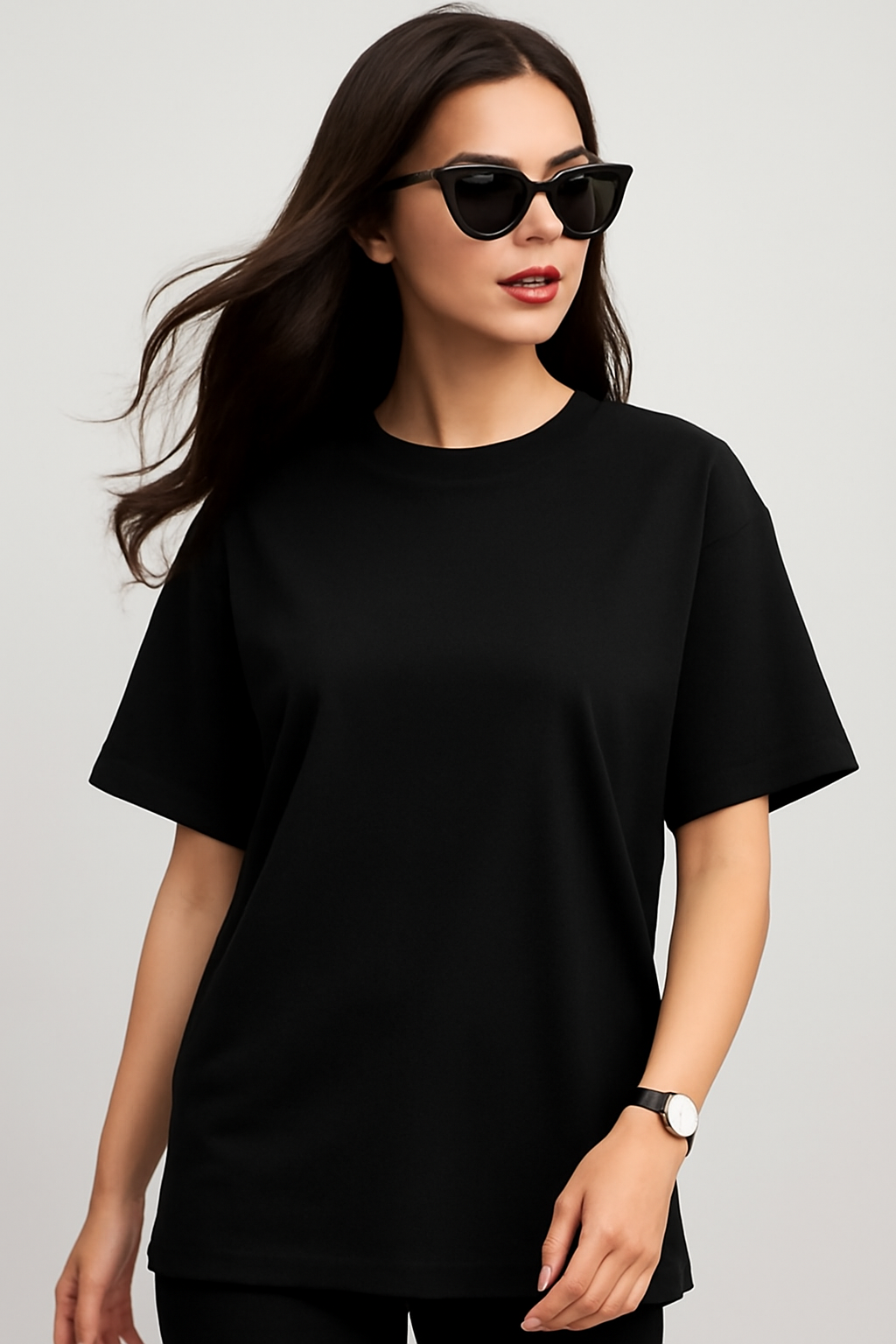 "Dark Cat" Black Down shoulder Tees