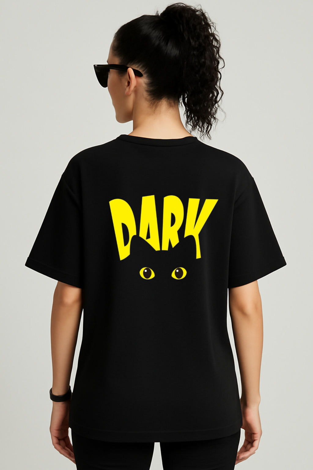 "Dark Cat" Black Down shoulder Tees