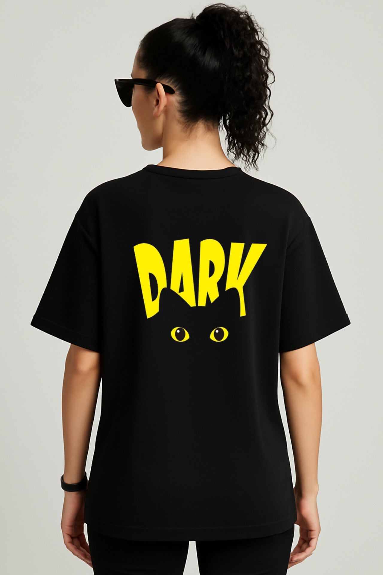 "Dark Cat" Black Down shoulder Tees