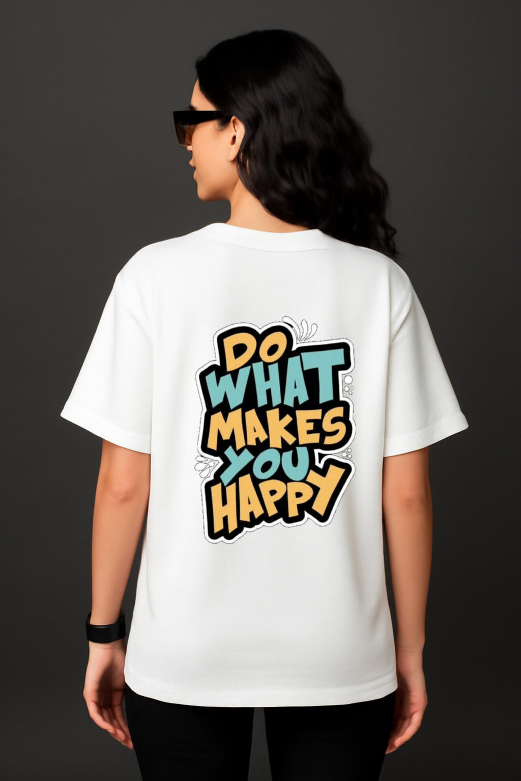 "Do What makes You Happy" White Down shoulder Tees