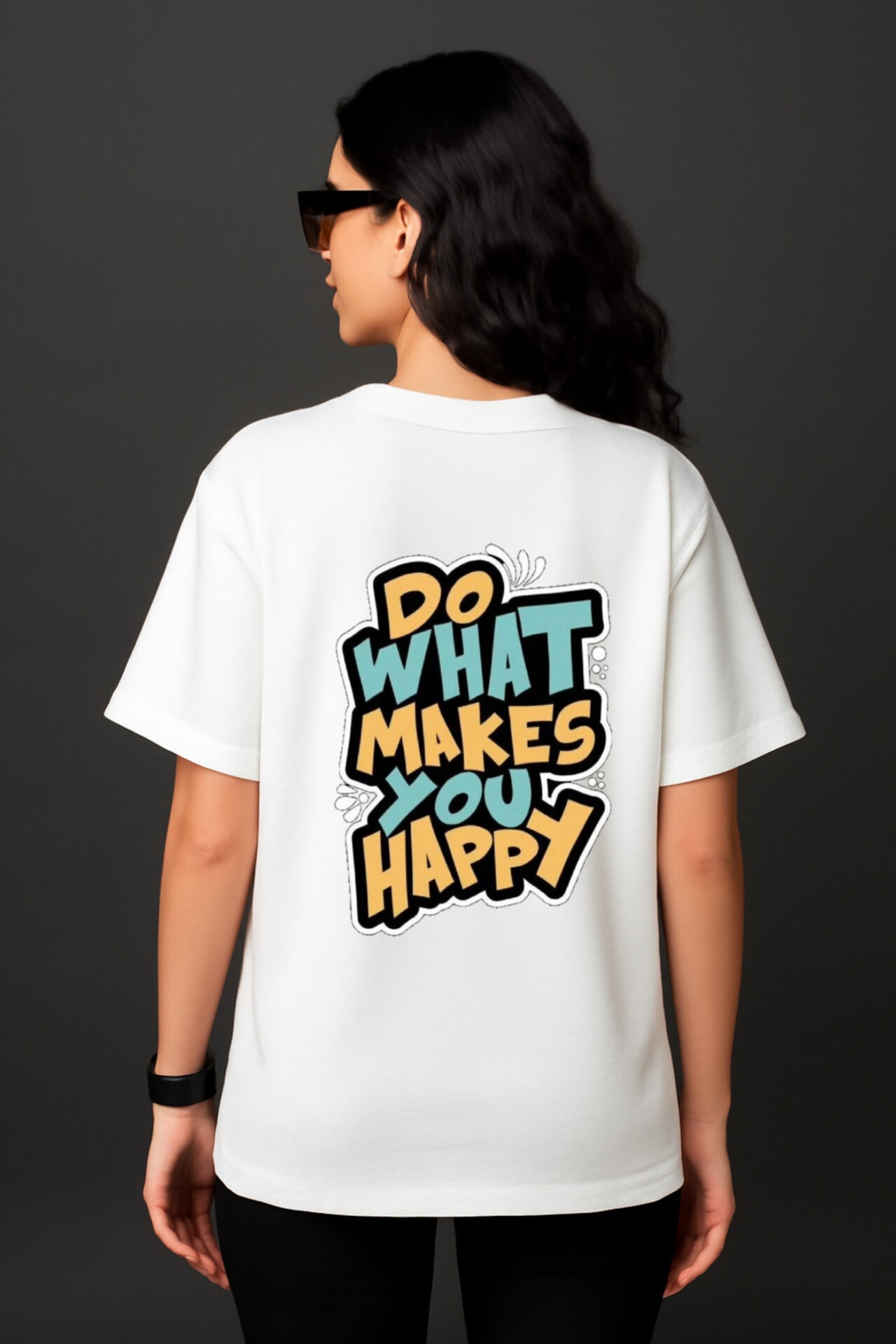 "Do What makes You Happy" White Down shoulder Tees