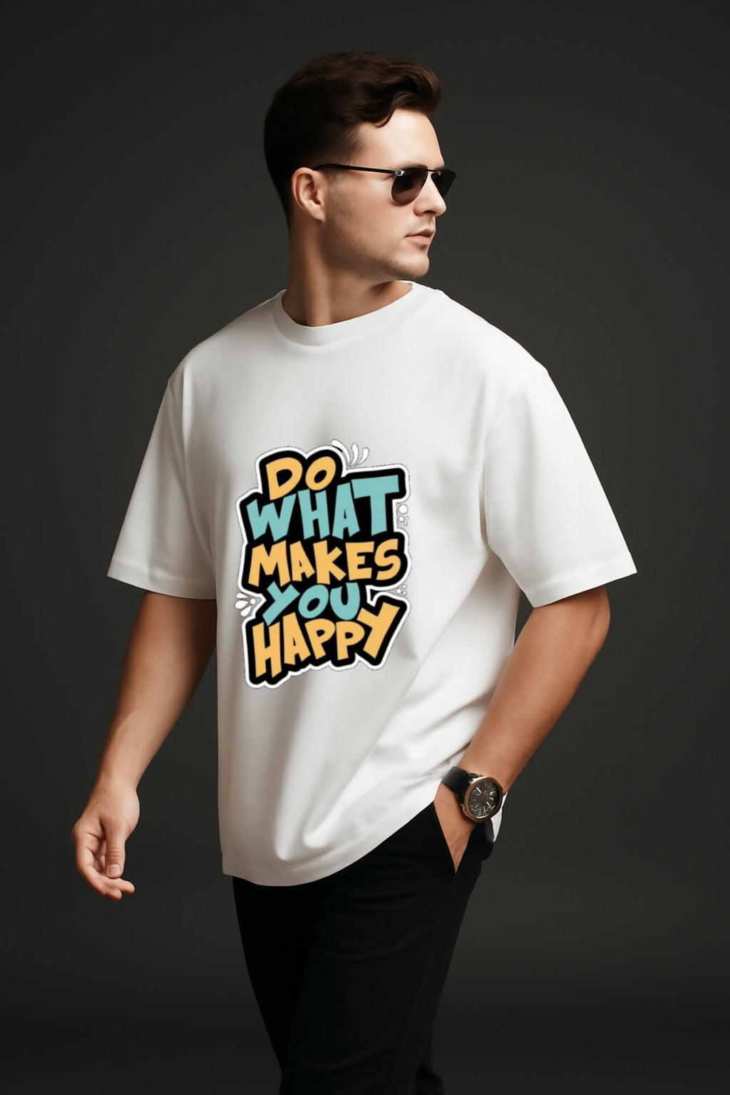 "Do what makes you happy" white Oversized t-shirt