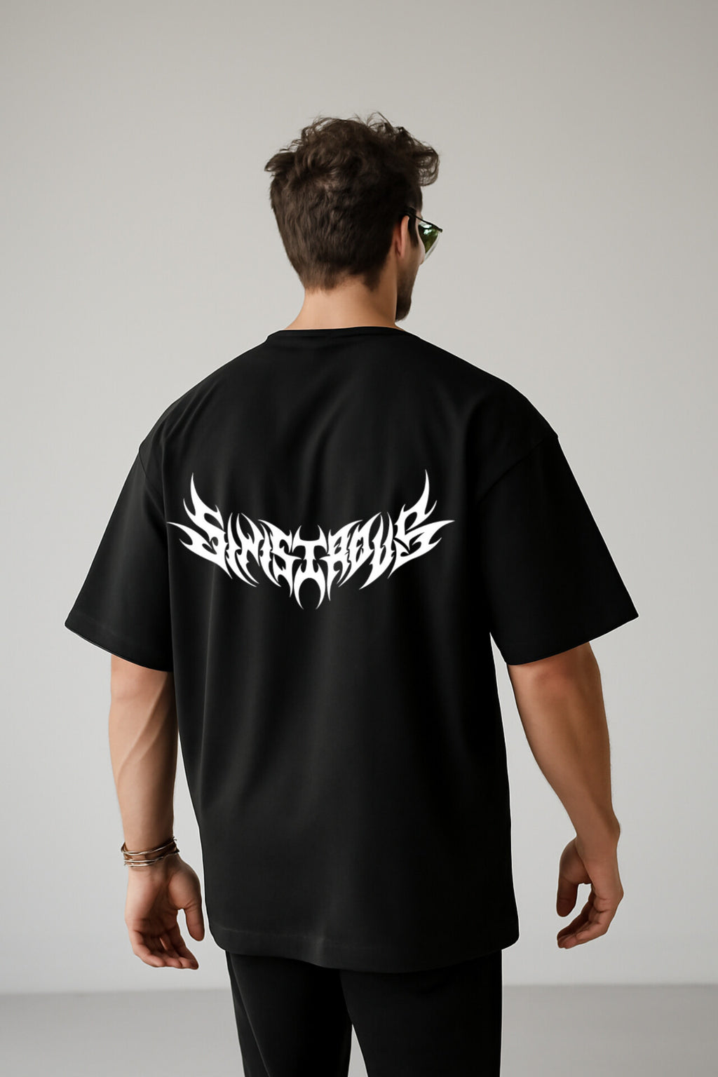 "Extreme metal band logo" Typography Black Oversized T-shirt