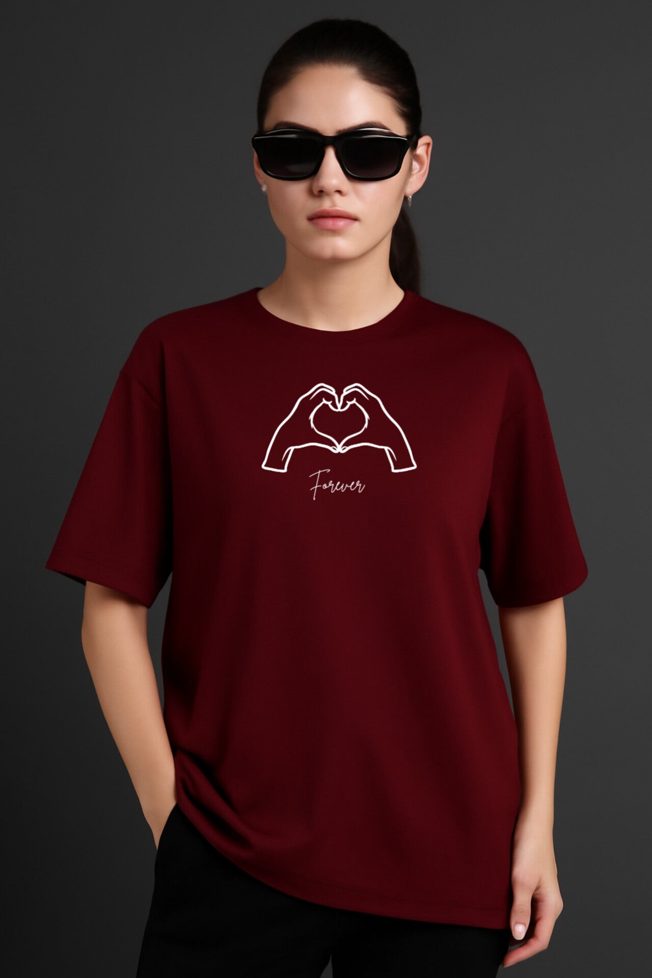 "Forever" Maroon Down shoulder Tees