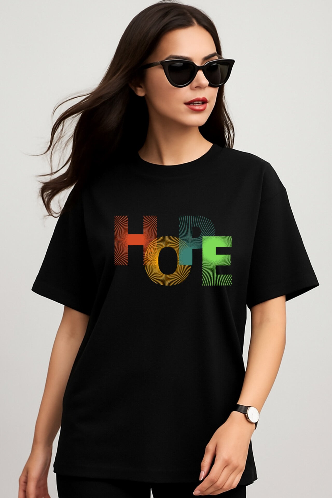 "HOPE " Black Down shoulder Tees