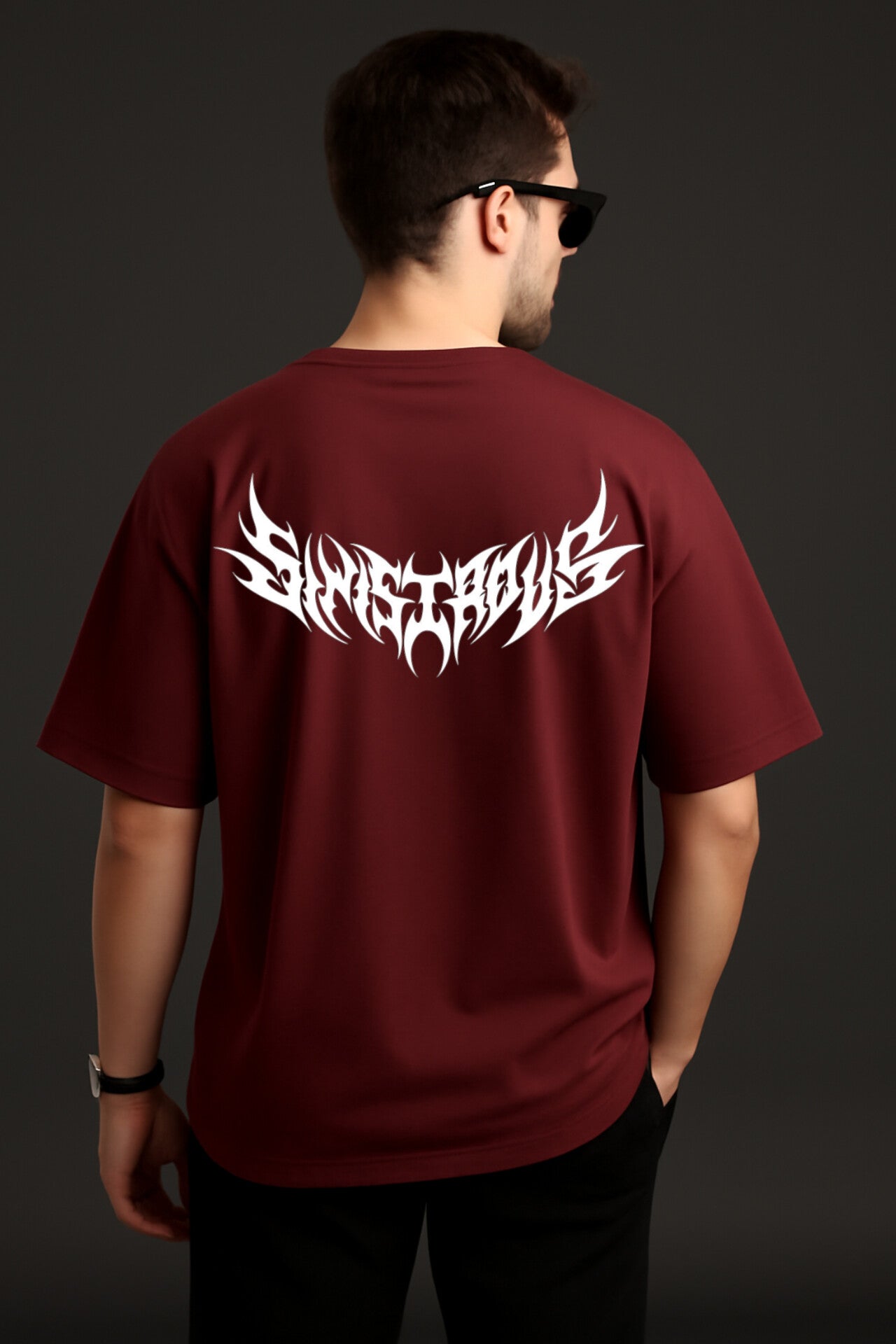 "Extreme metal band logo Typography" Maroon Oversized T-shirt
