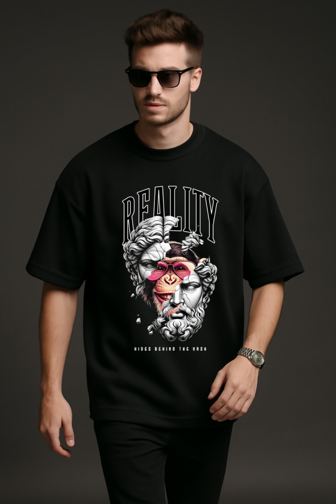 "Reality" Black Down Shoulder Tees