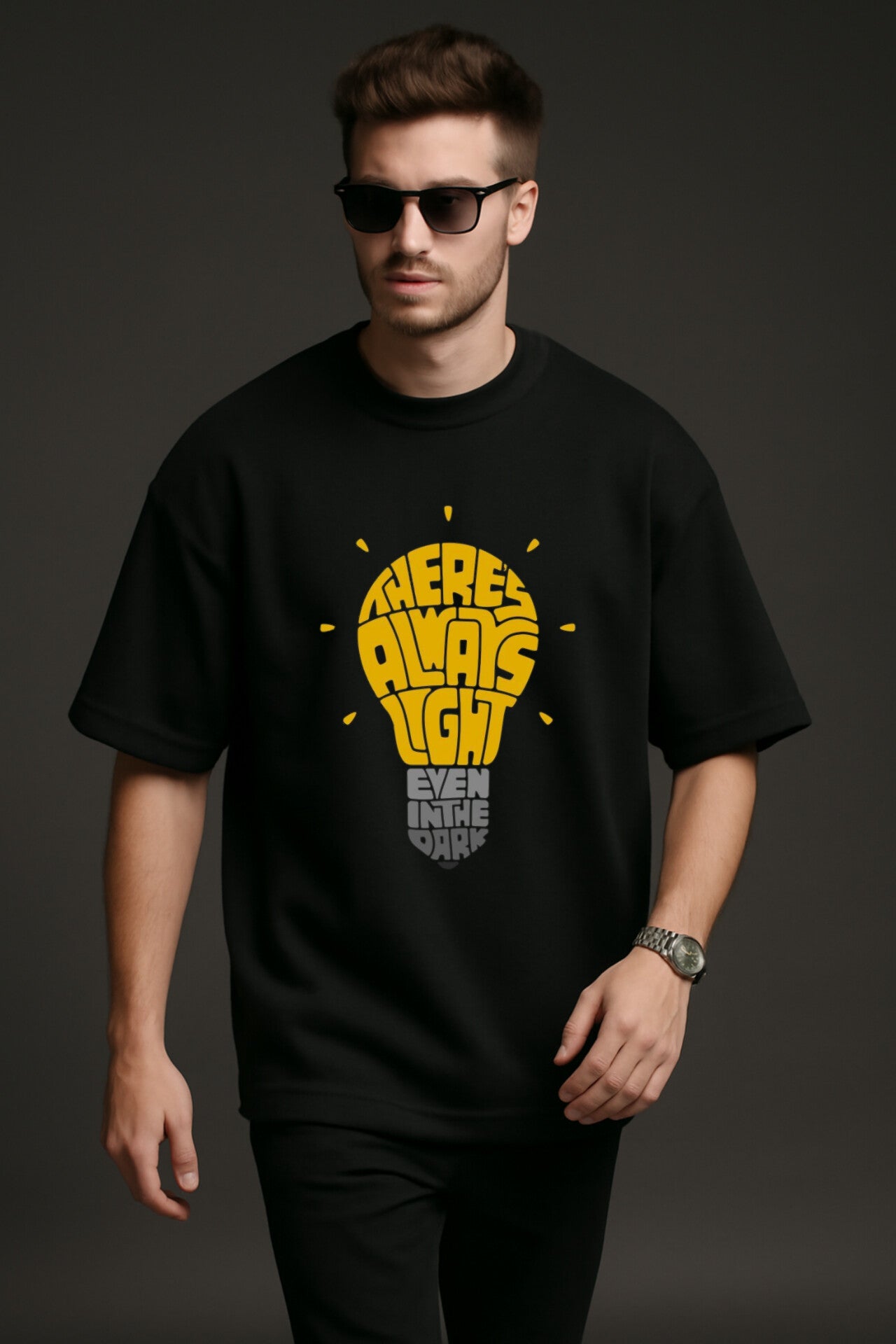 "Always Light" Black Down Shoulder Tees