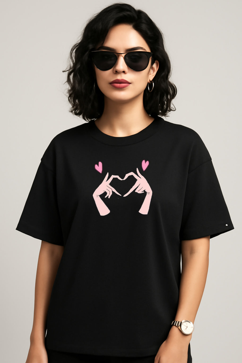 "Heart" Black Down shoulder Tees