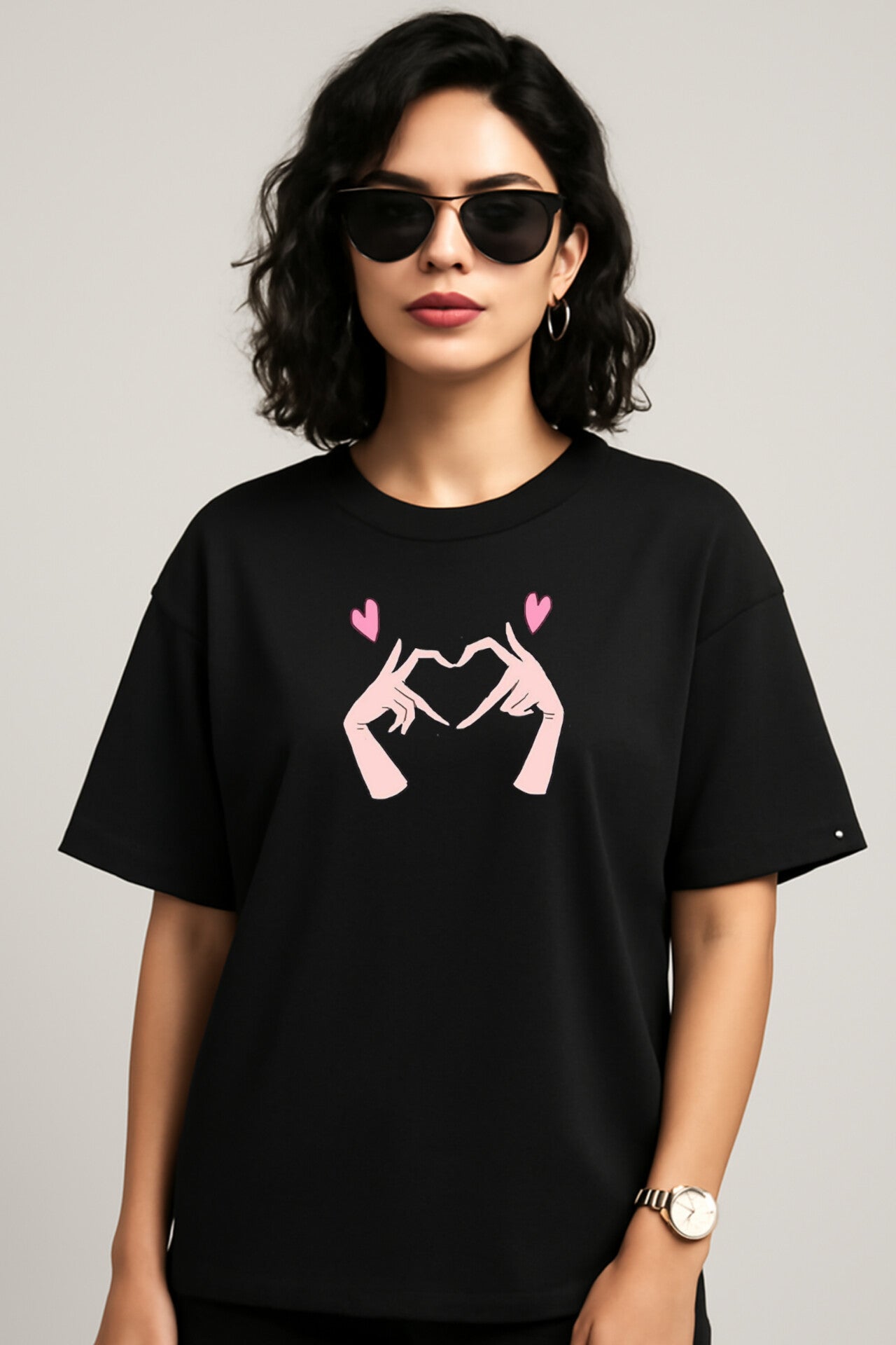 "Heart" Black Down shoulder Tees