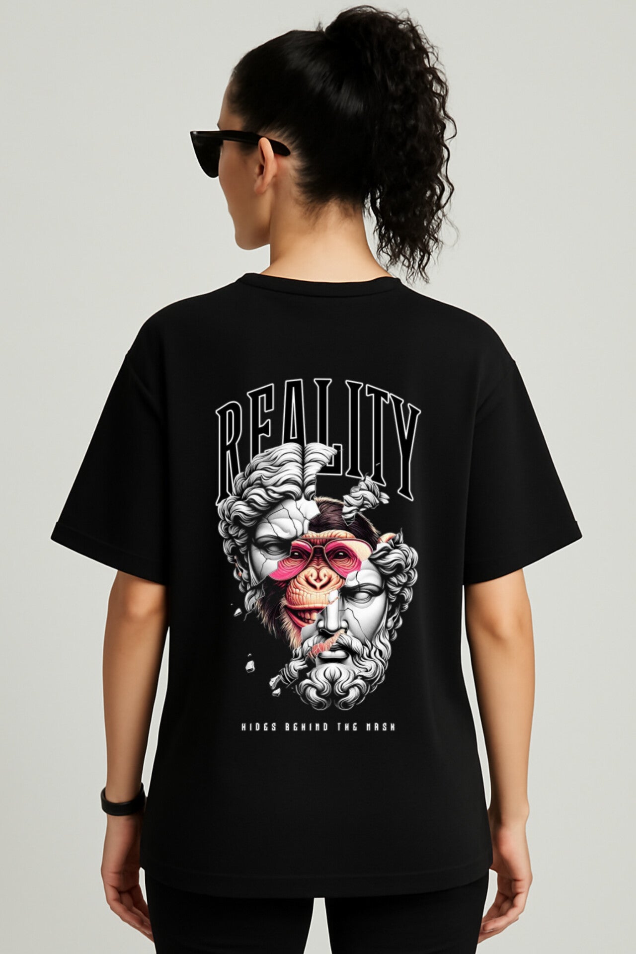 "Reality" Black Down shoulder Tees
