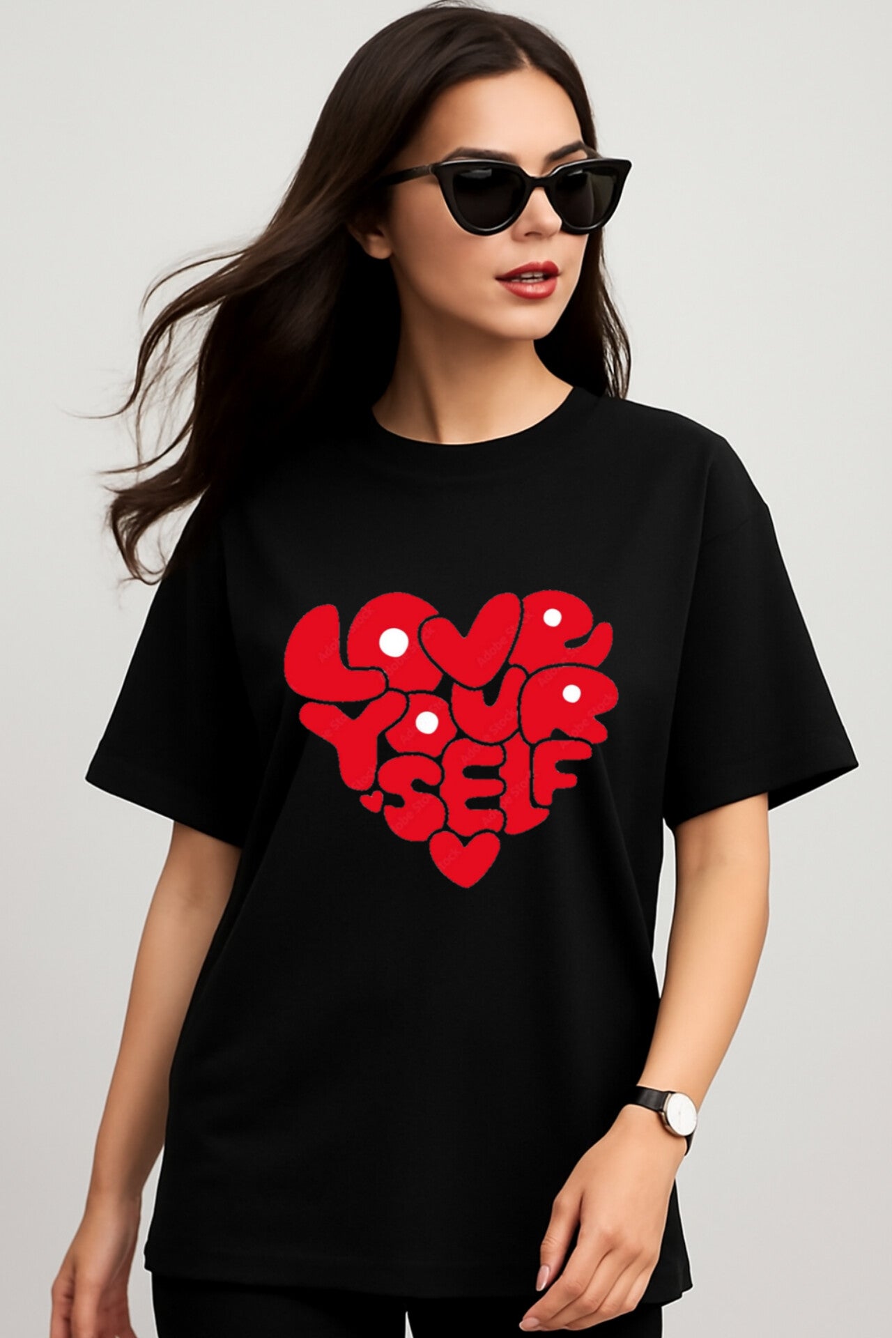 "Love Yourself" Black Down shoulder Tees