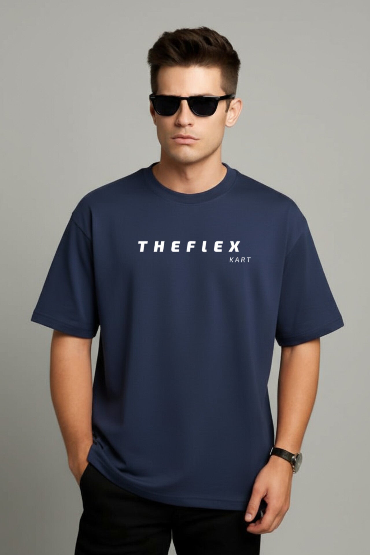 "TheFlex" Navy Blue Down shoulder Tees