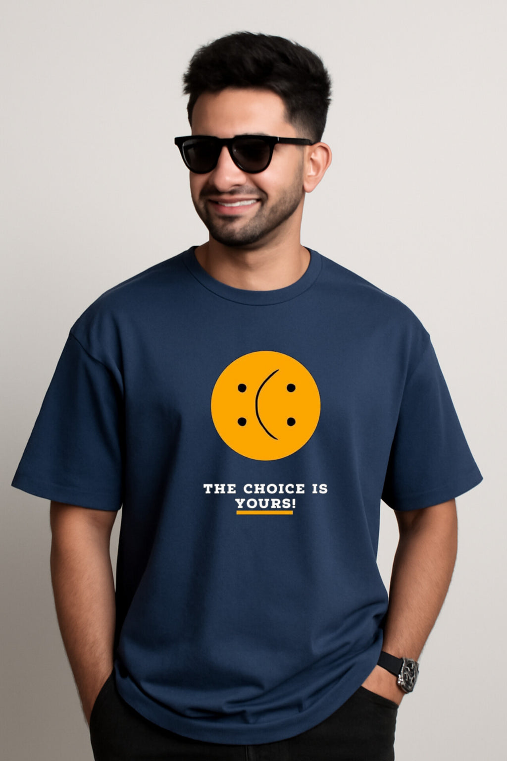 "Choice Is Yours" Neel Blue Down Shoulder Tees