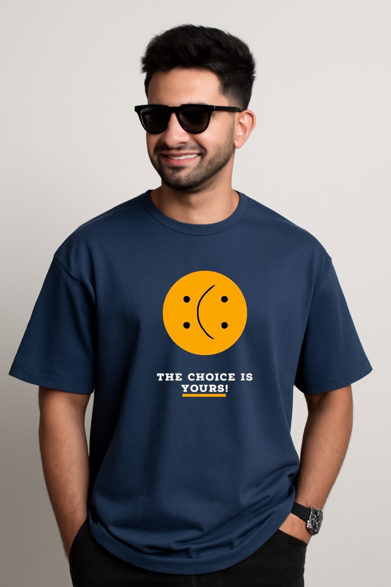 "Choice Is Yours" Neel Blue Down Shoulder Tees