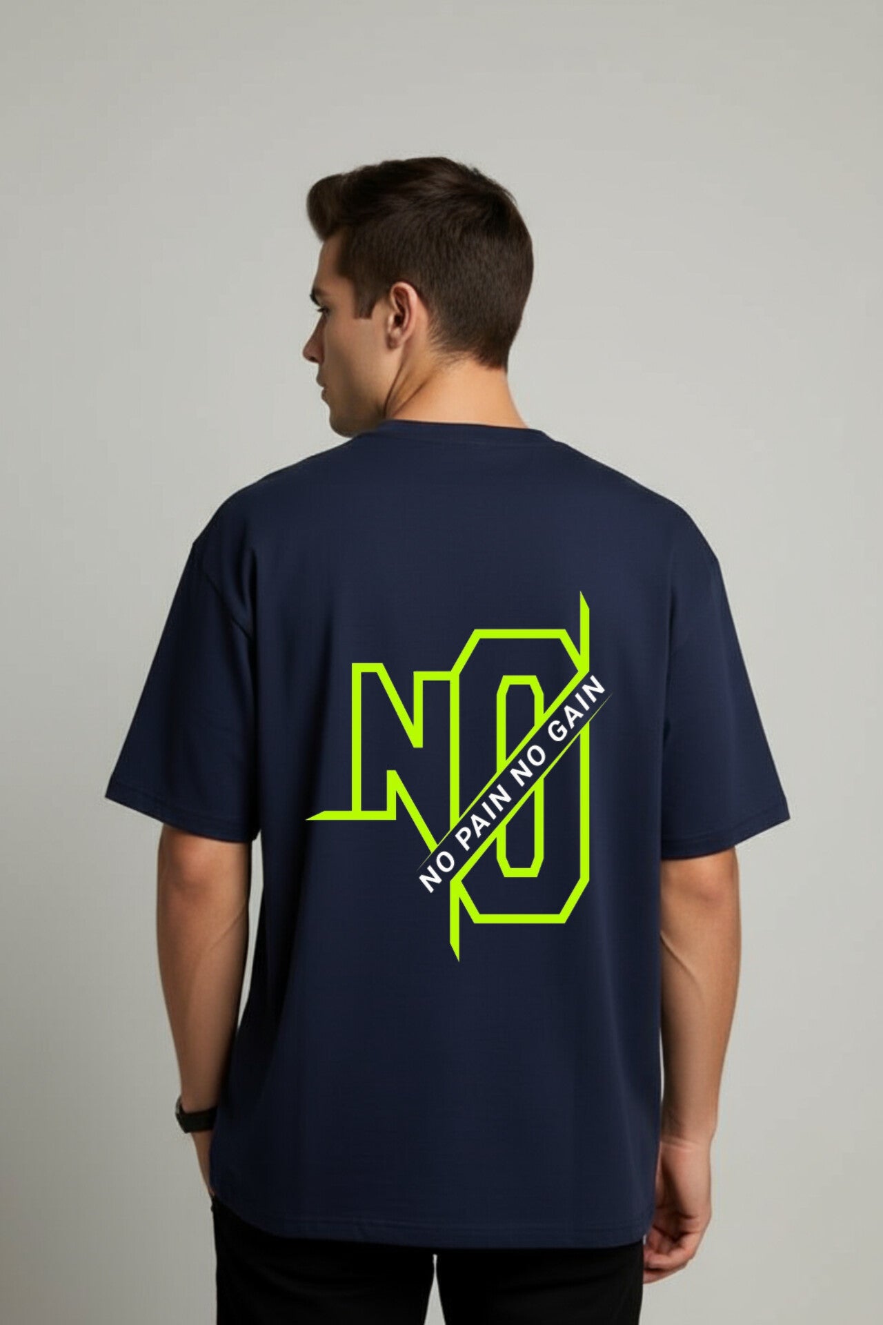 "No Pain No Gain" Navy Blue Down Shoulder Tees