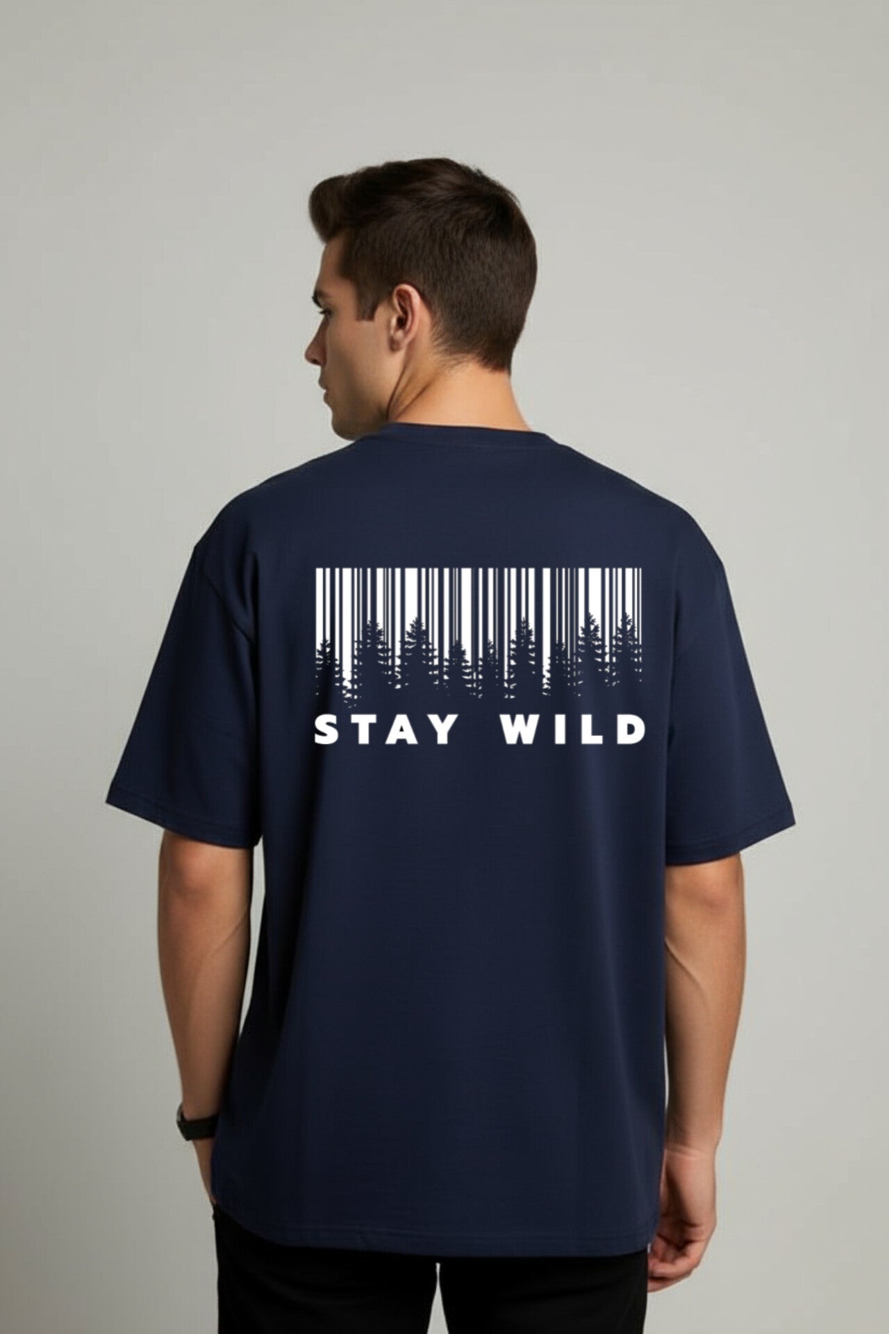 "Stay Wild" Navy Blue Down Shoulder Tees