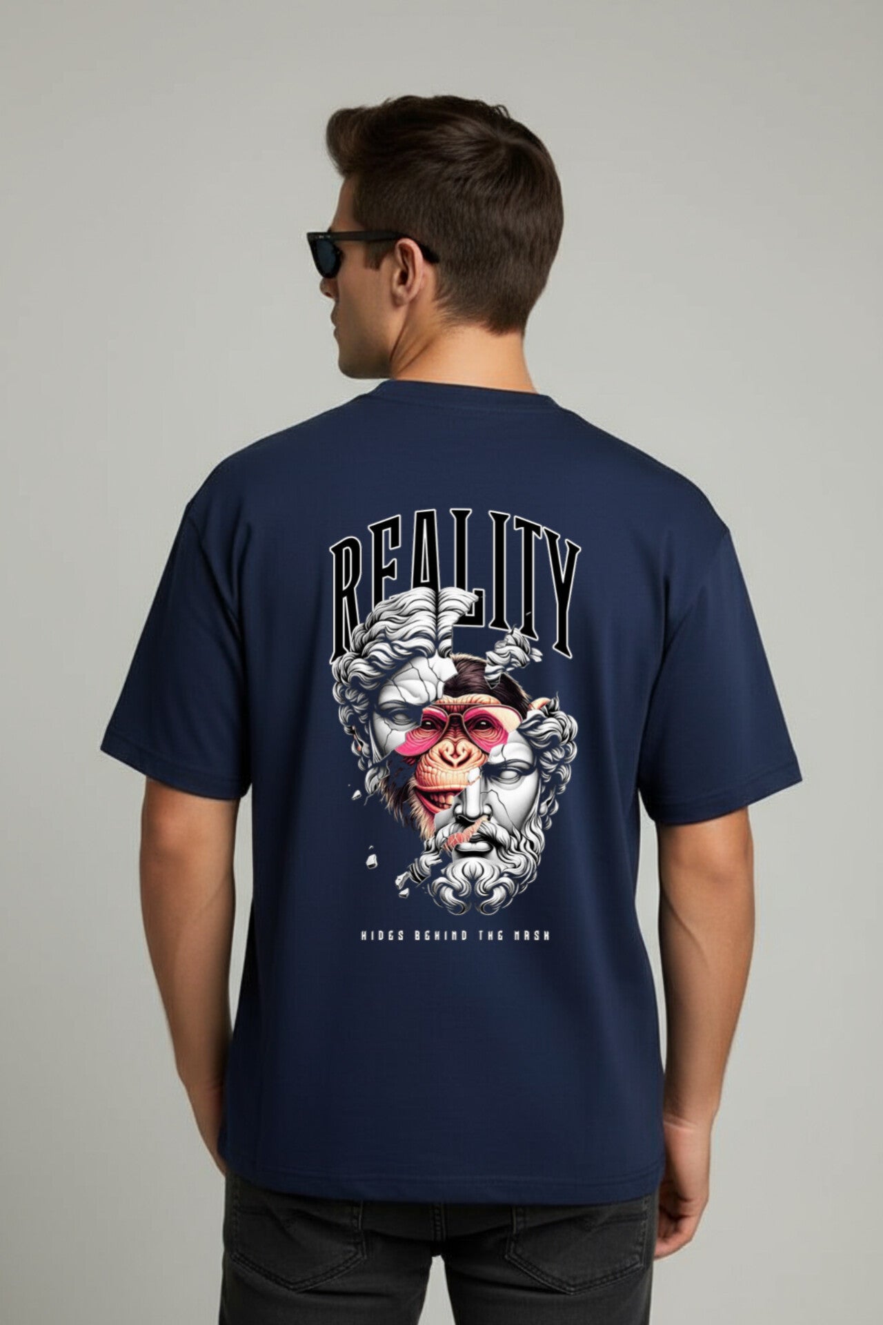"Reality" Navy Blue Down Shoulder Tees