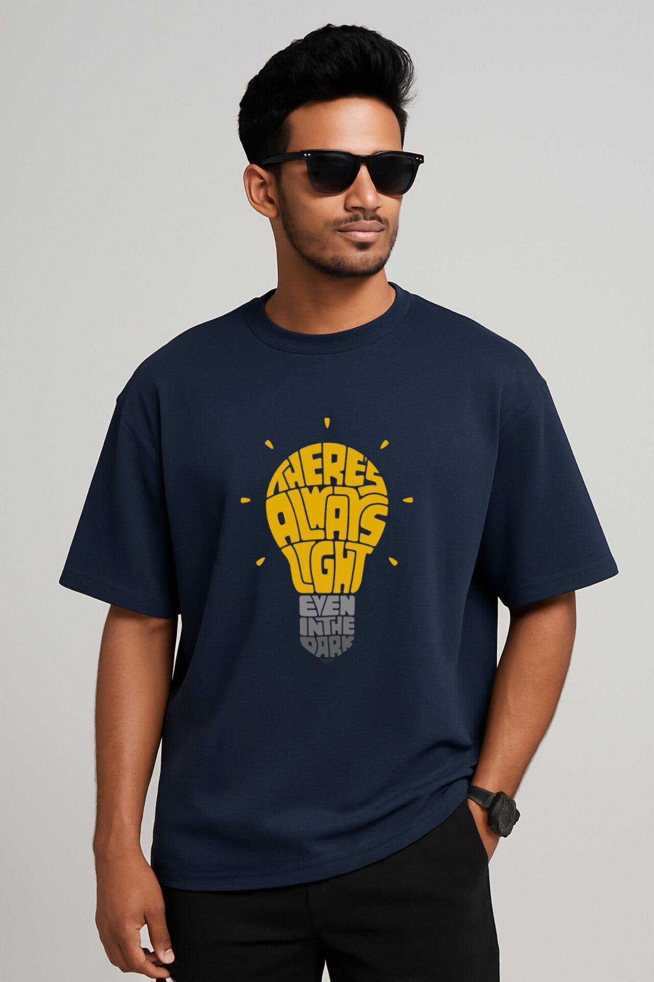 "There is Always Light " Navy Blue Down Shoulder Tees