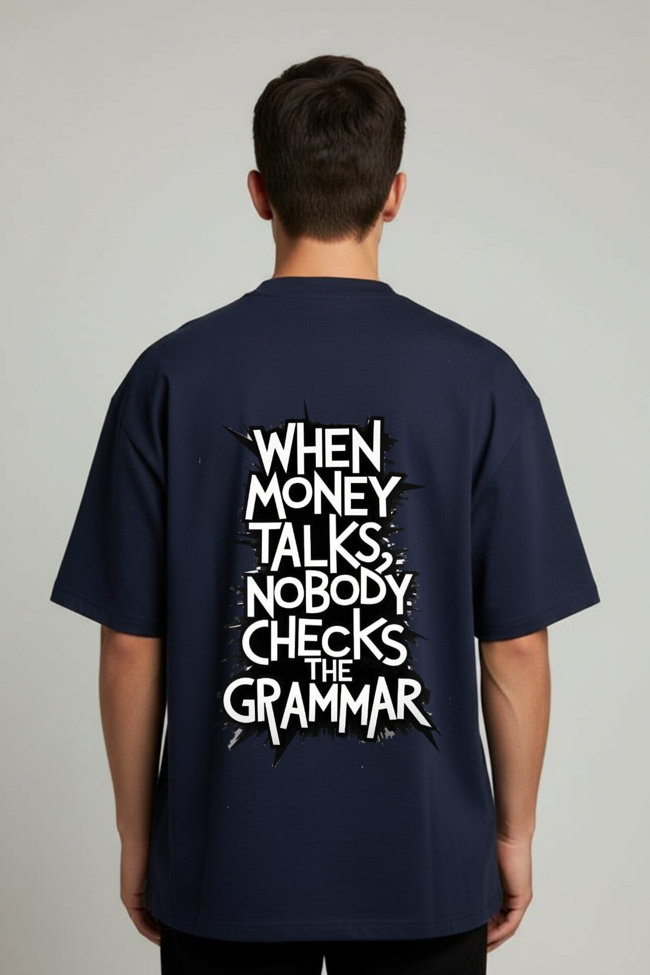 "Money" Navy Blue Down Shoulder Tees