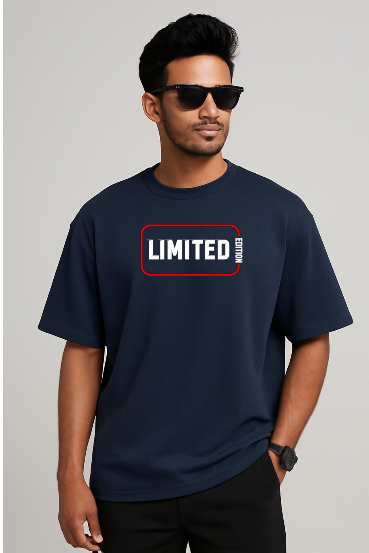 "LIMITED" Navy Blue Down Shoulder Tees
