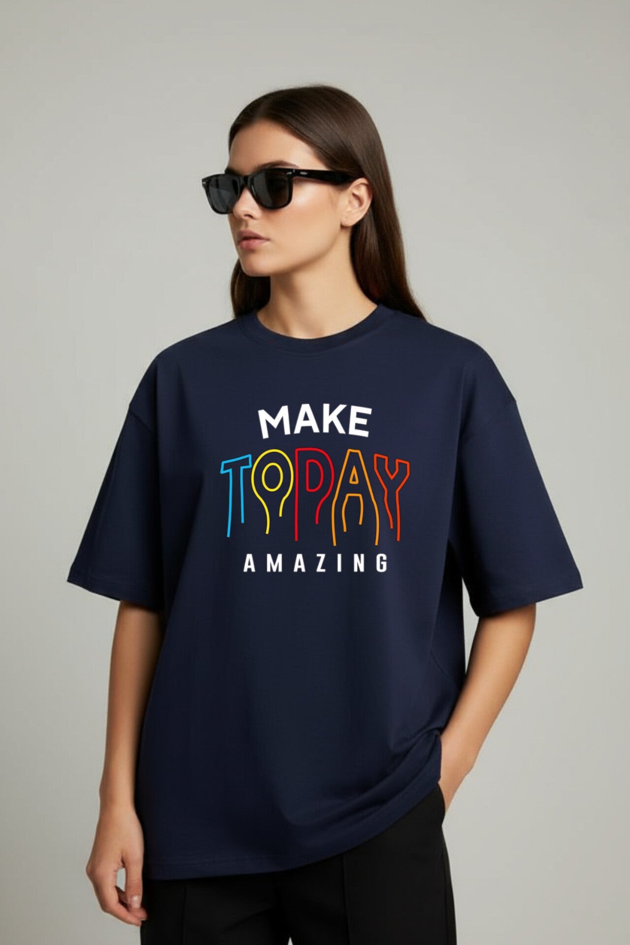 "Make Things Happen" Navy Blue Down shoulder Tees