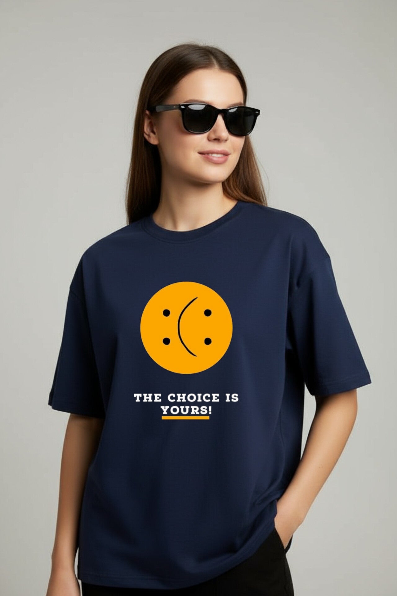 "Smile" Navy Blue Down shoulder Tees