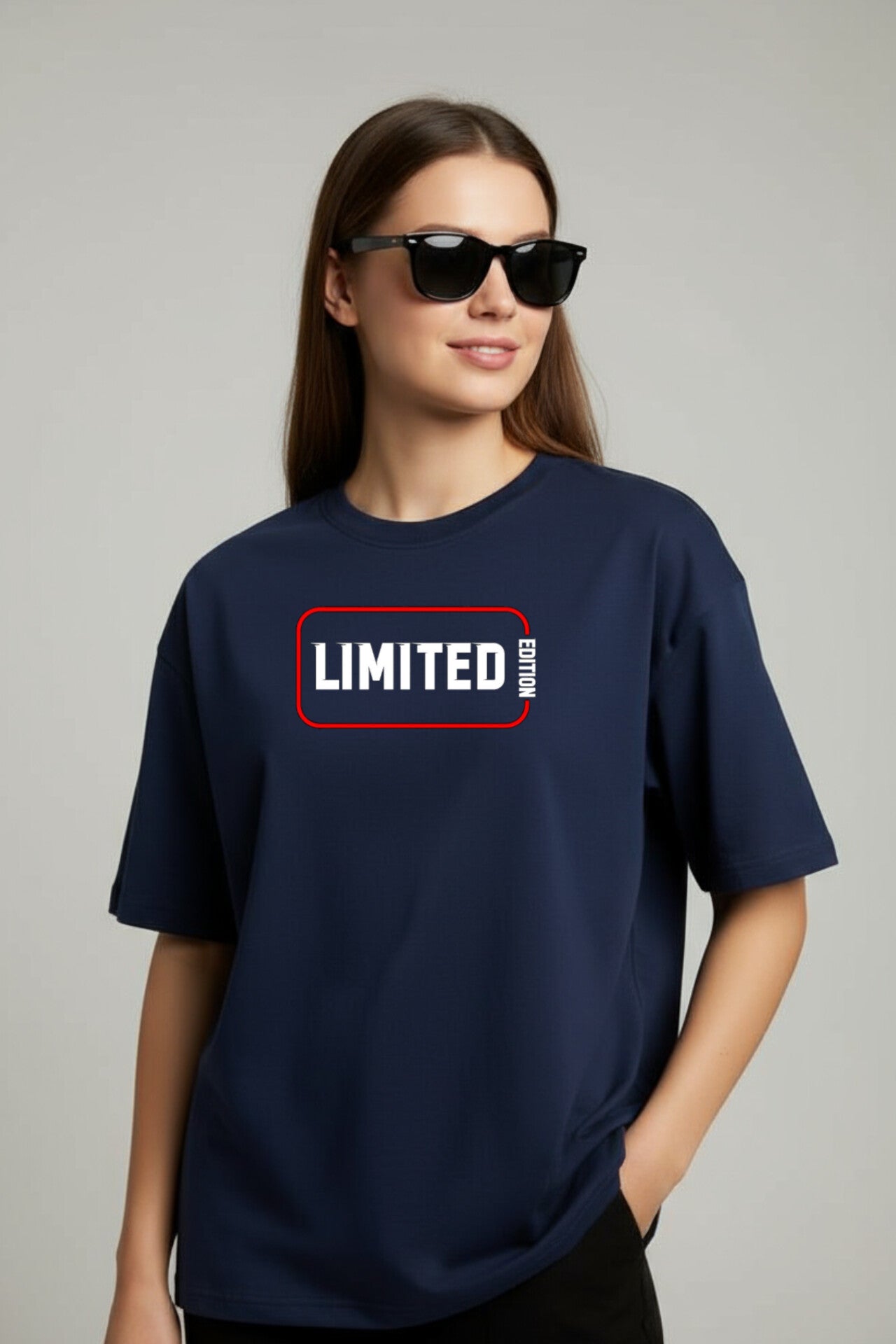 "Limited Edition" Navy Blue Down shoulder Tees