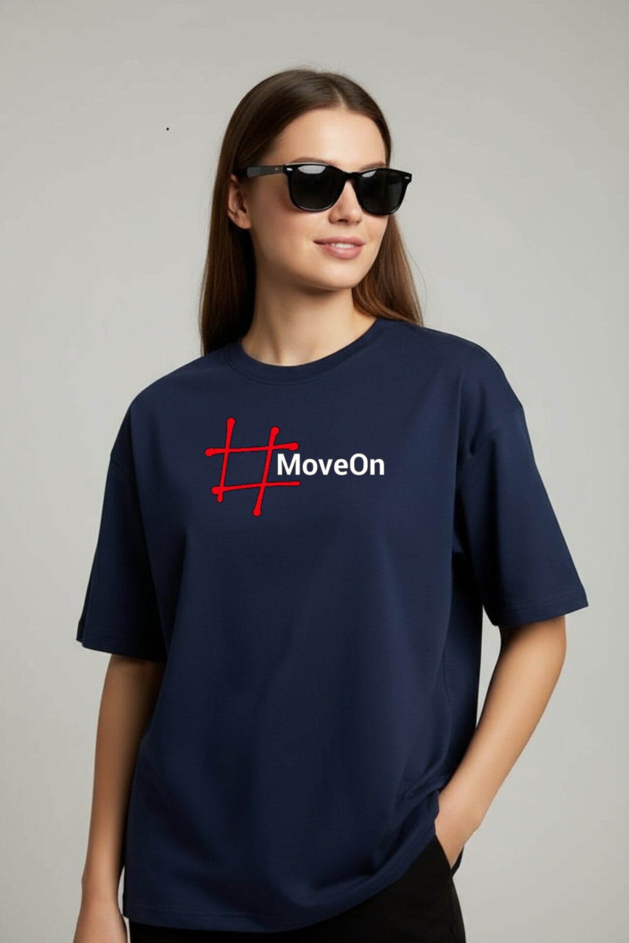 "Move On" Navy Blue Down shoulder Tees