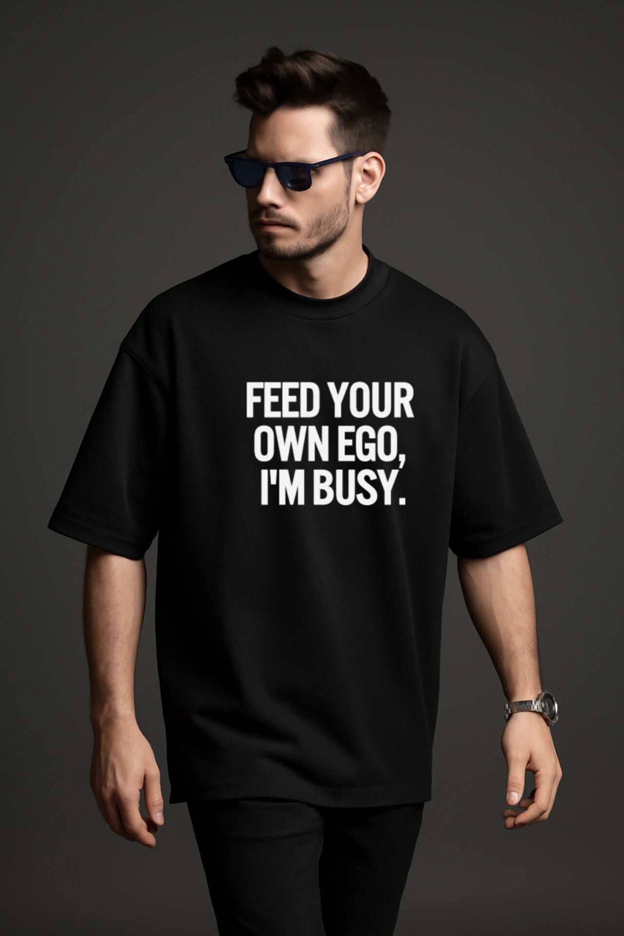 "Feed Your Own Ego" Down shoulder Tees