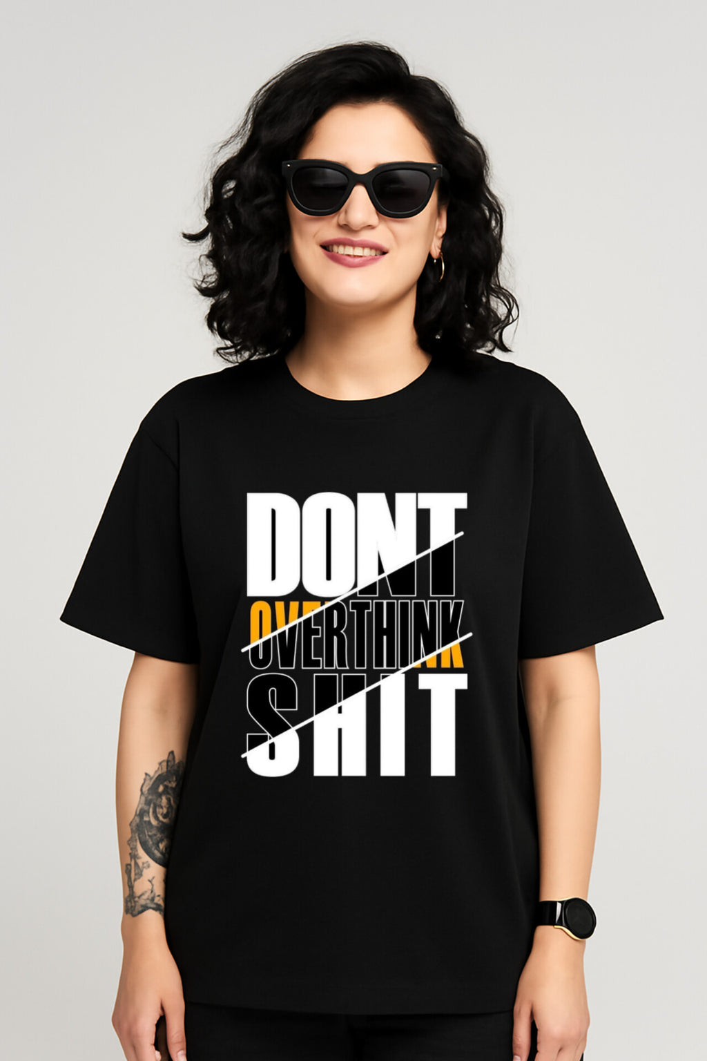 "Don't Overthink Shit" Down shoulder Tees