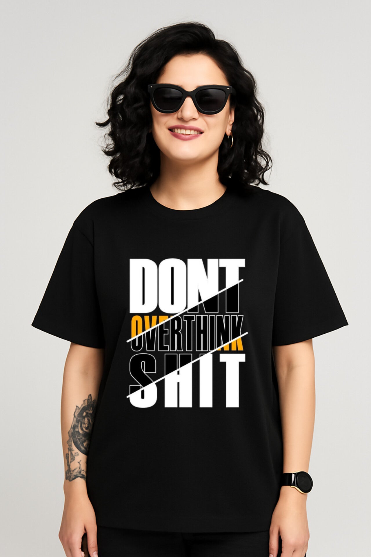 "Don't Overthink Shit" Down shoulder Tees