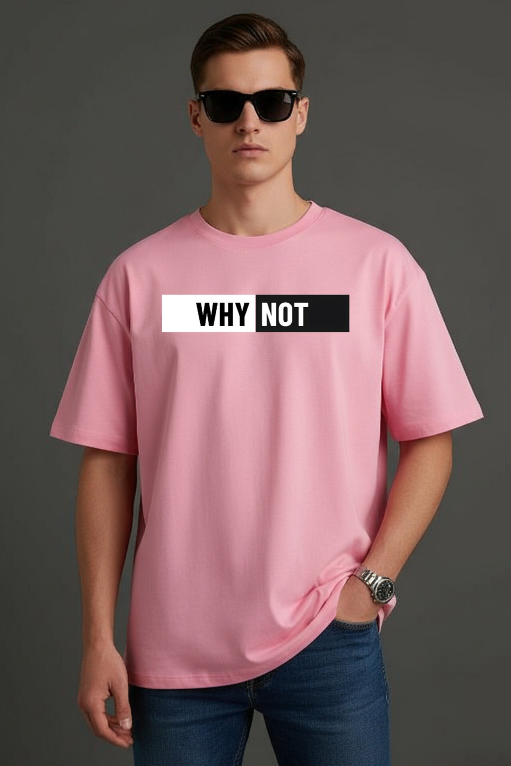"WHY NOT" Pink Down Shoulder Tees