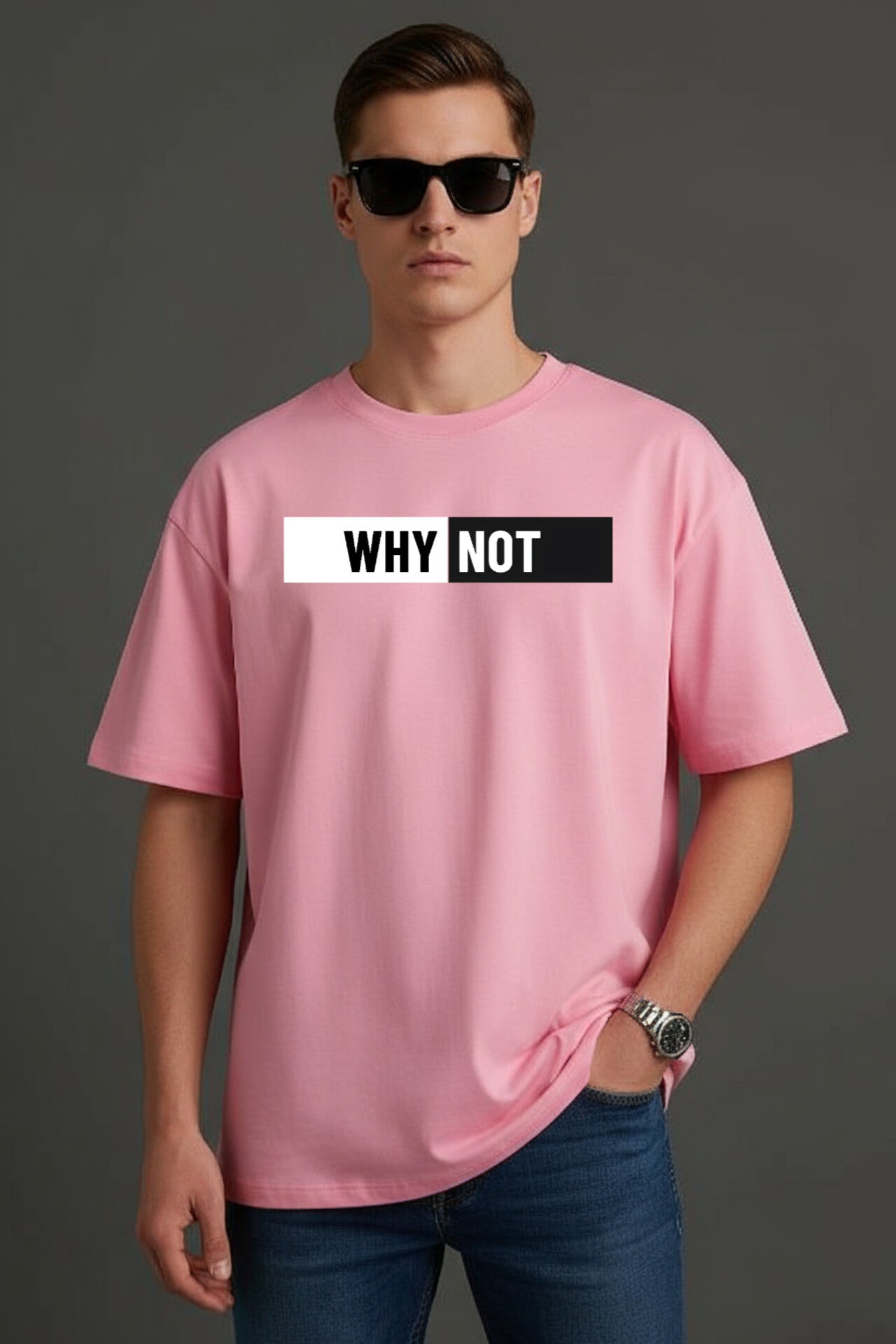 "WHY NOT" Pink Down Shoulder Tees