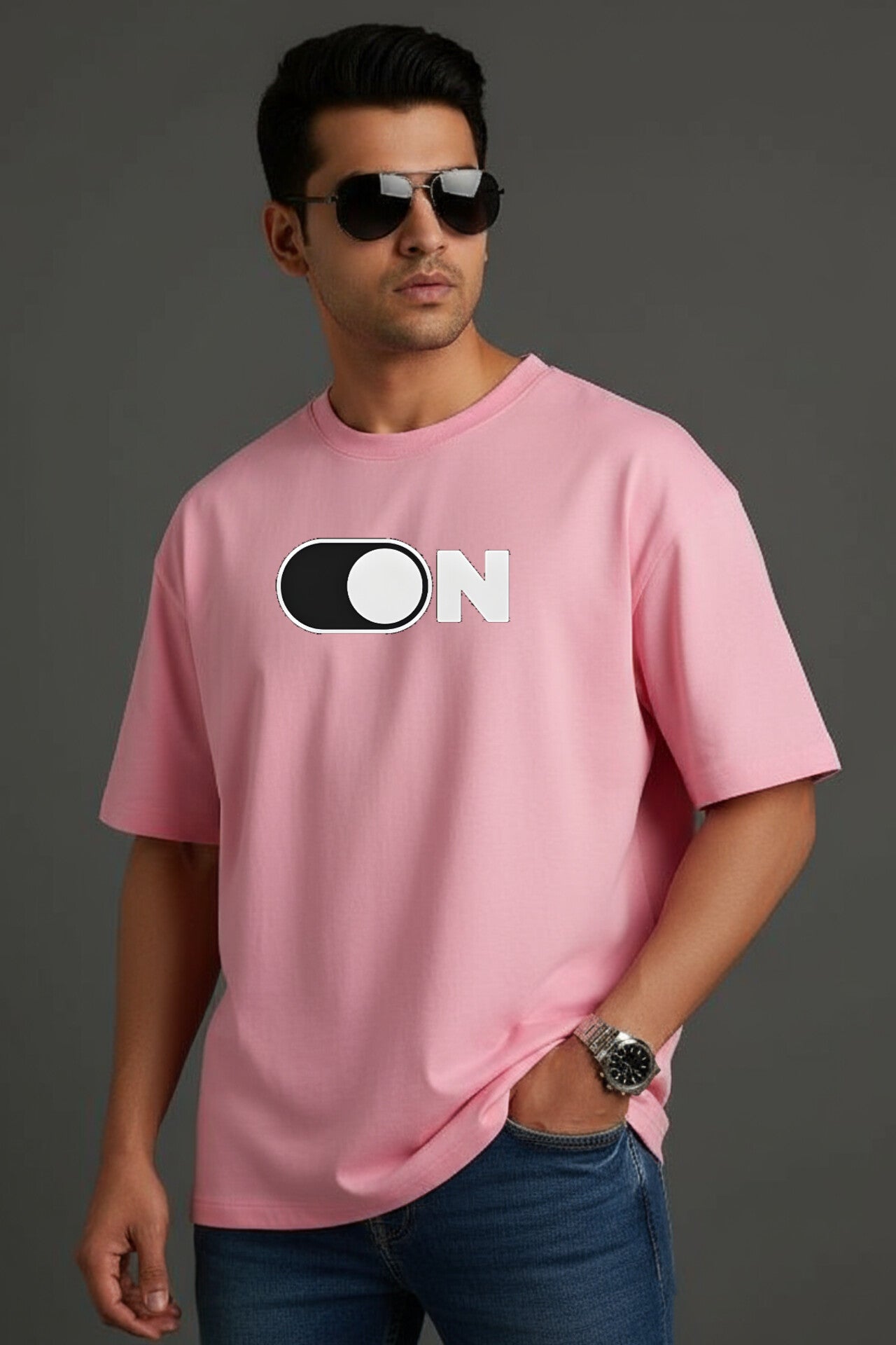 "ON" Pink Down Shoulder Tees