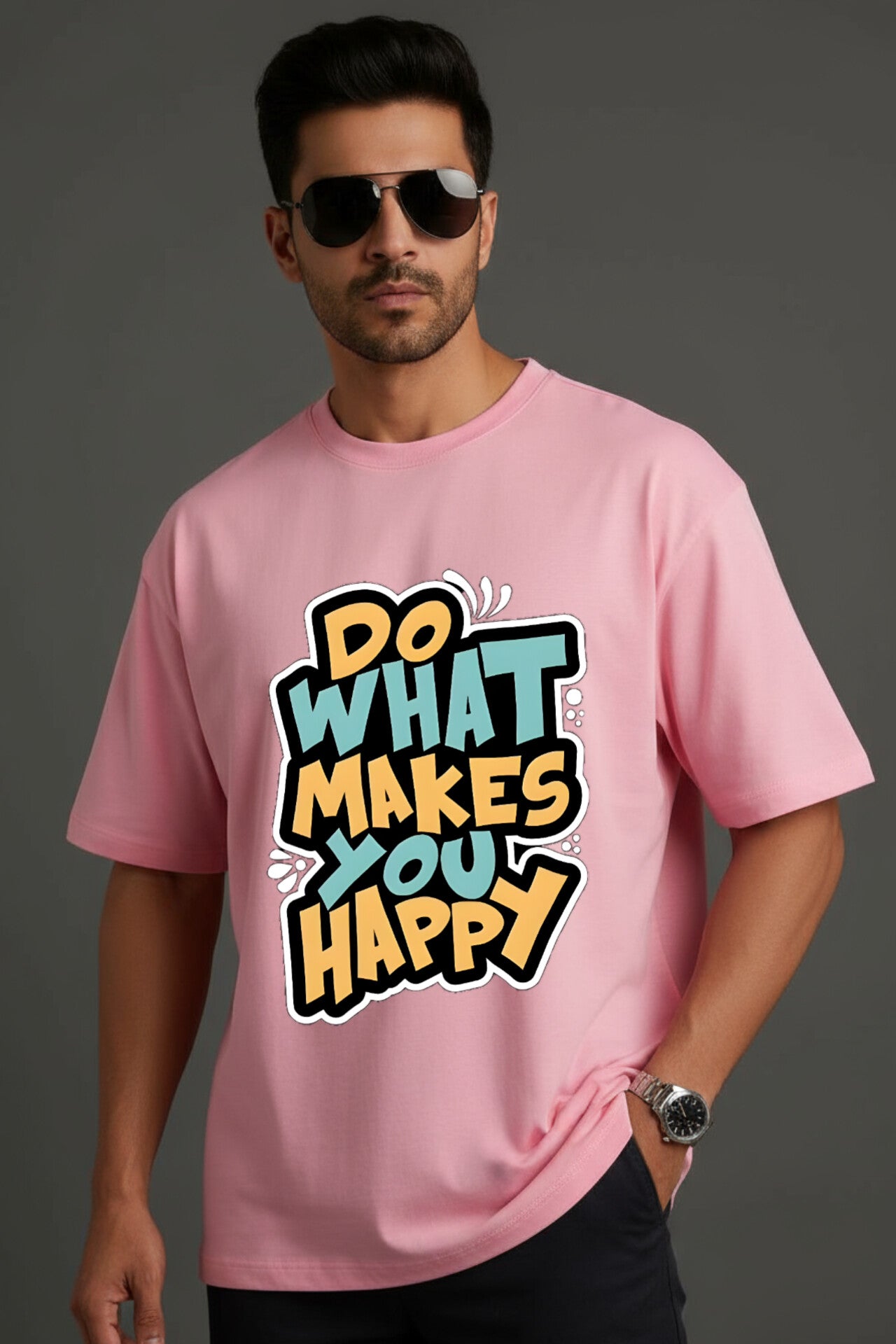 "Do What Makes You Happy" Pink Down Shoulder Tees
