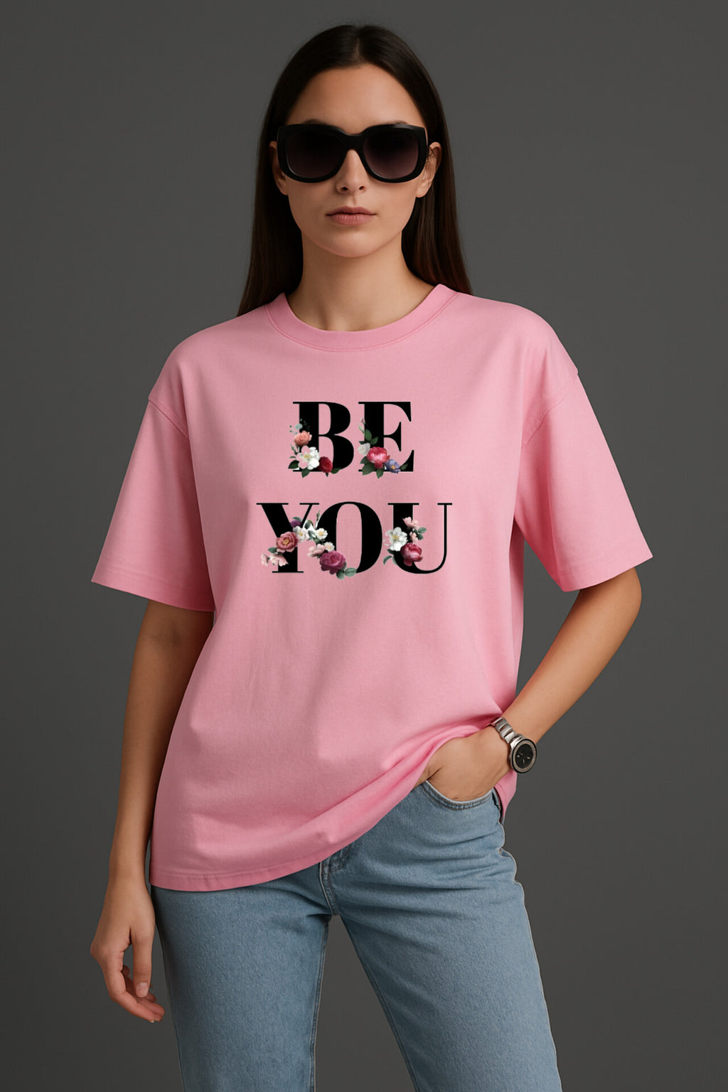 "Be You" Pink Down shoulder Tees