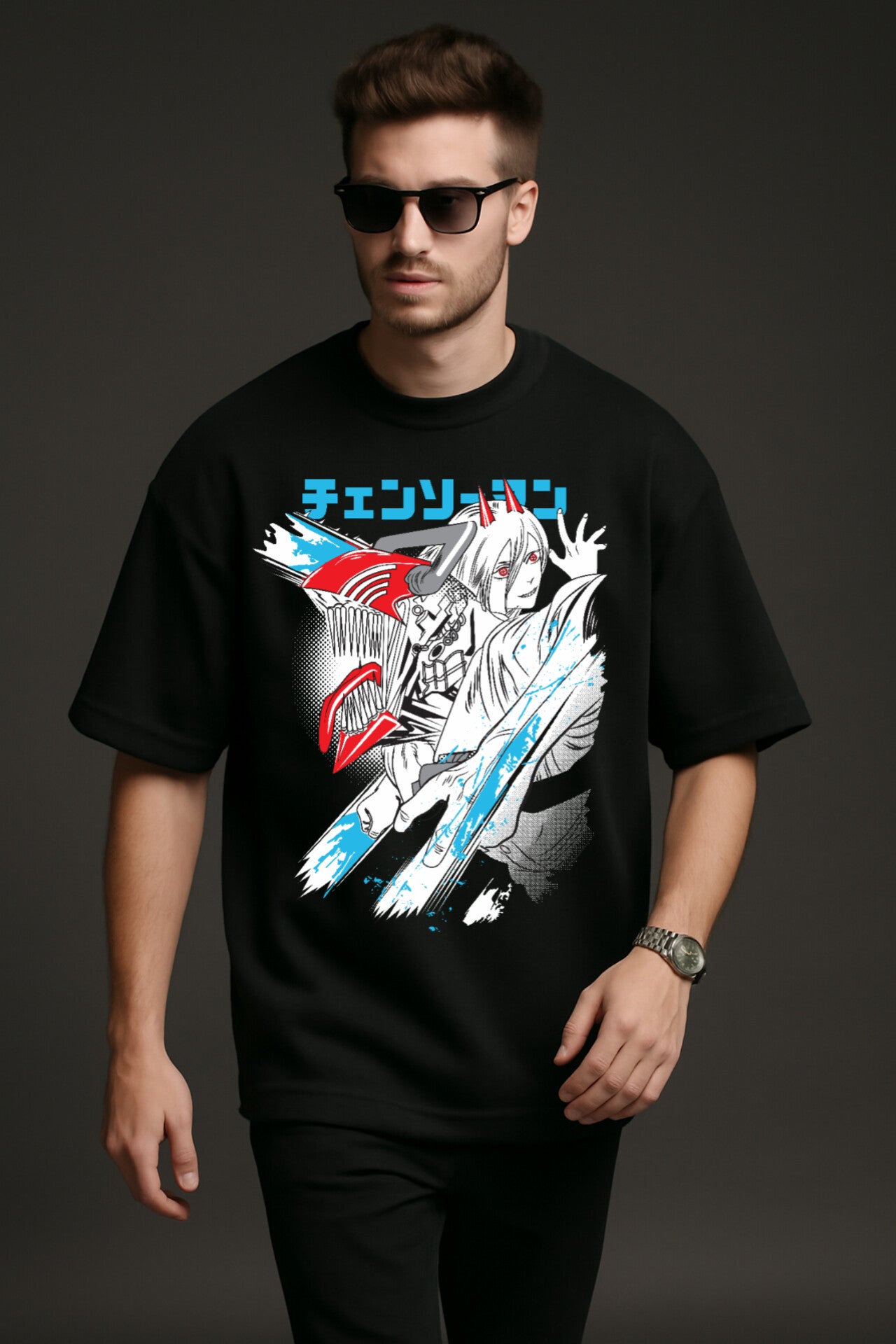 "Chainsaw Man" Down shoulder Tees