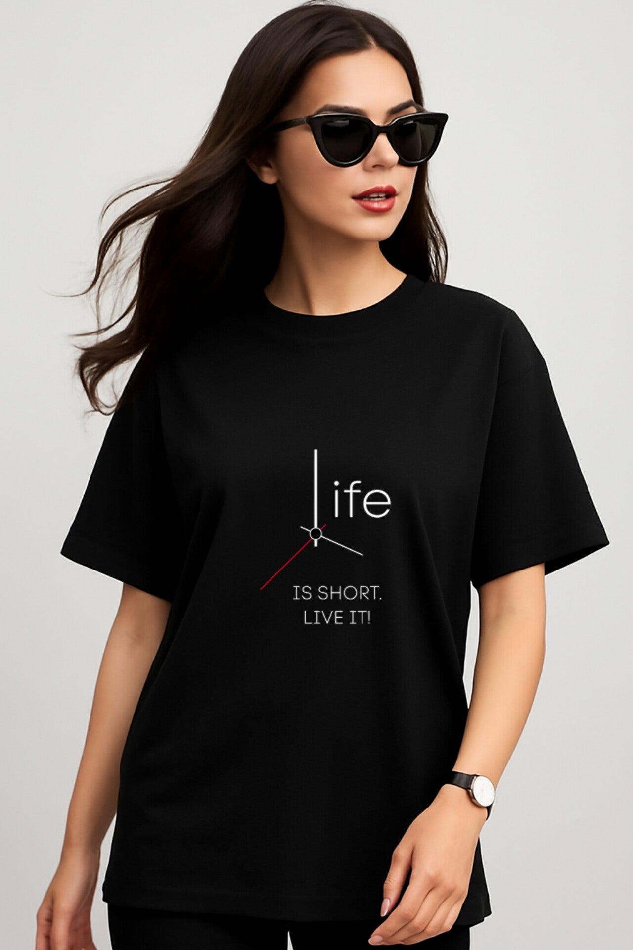 "Life" Black Down shoulder Tees