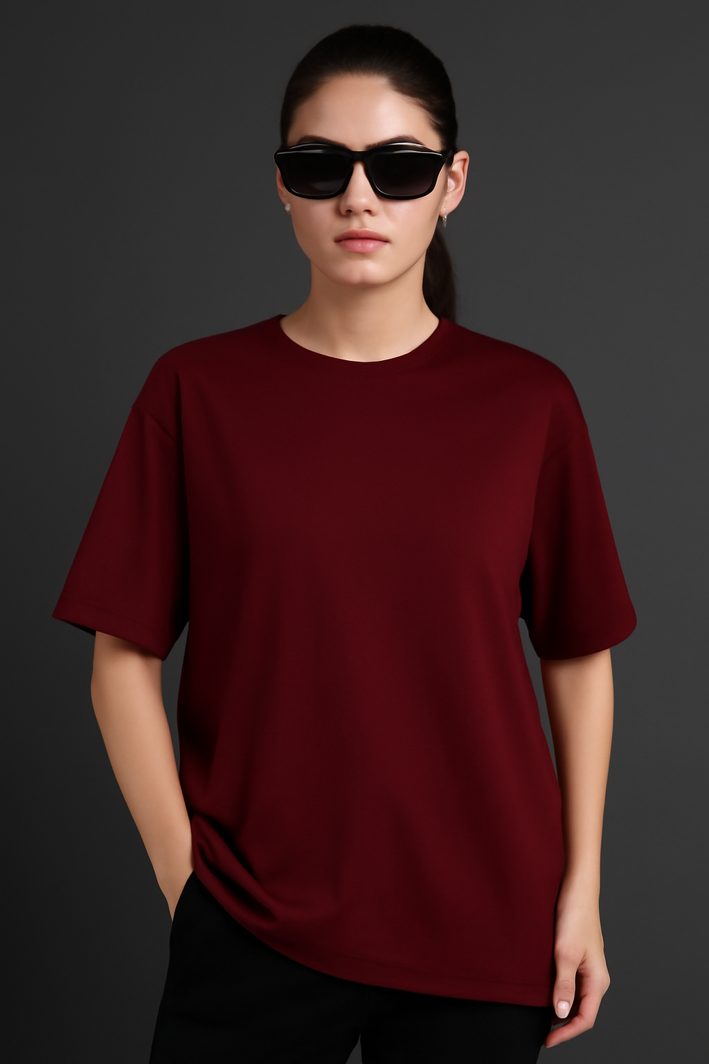 "Plain" Maroon Down shoulder Tees