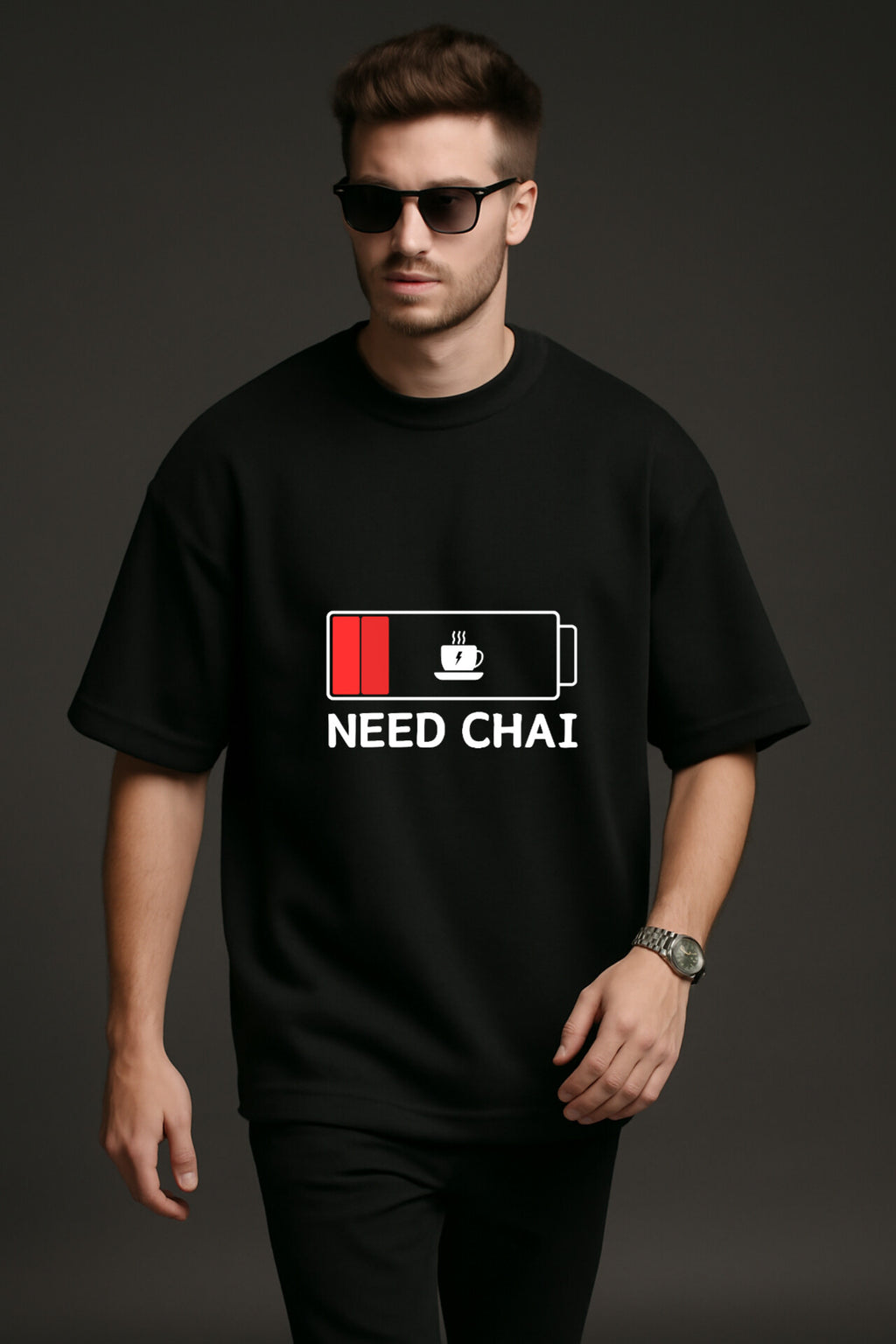 "Need Chai" black  Oversized t-shirt