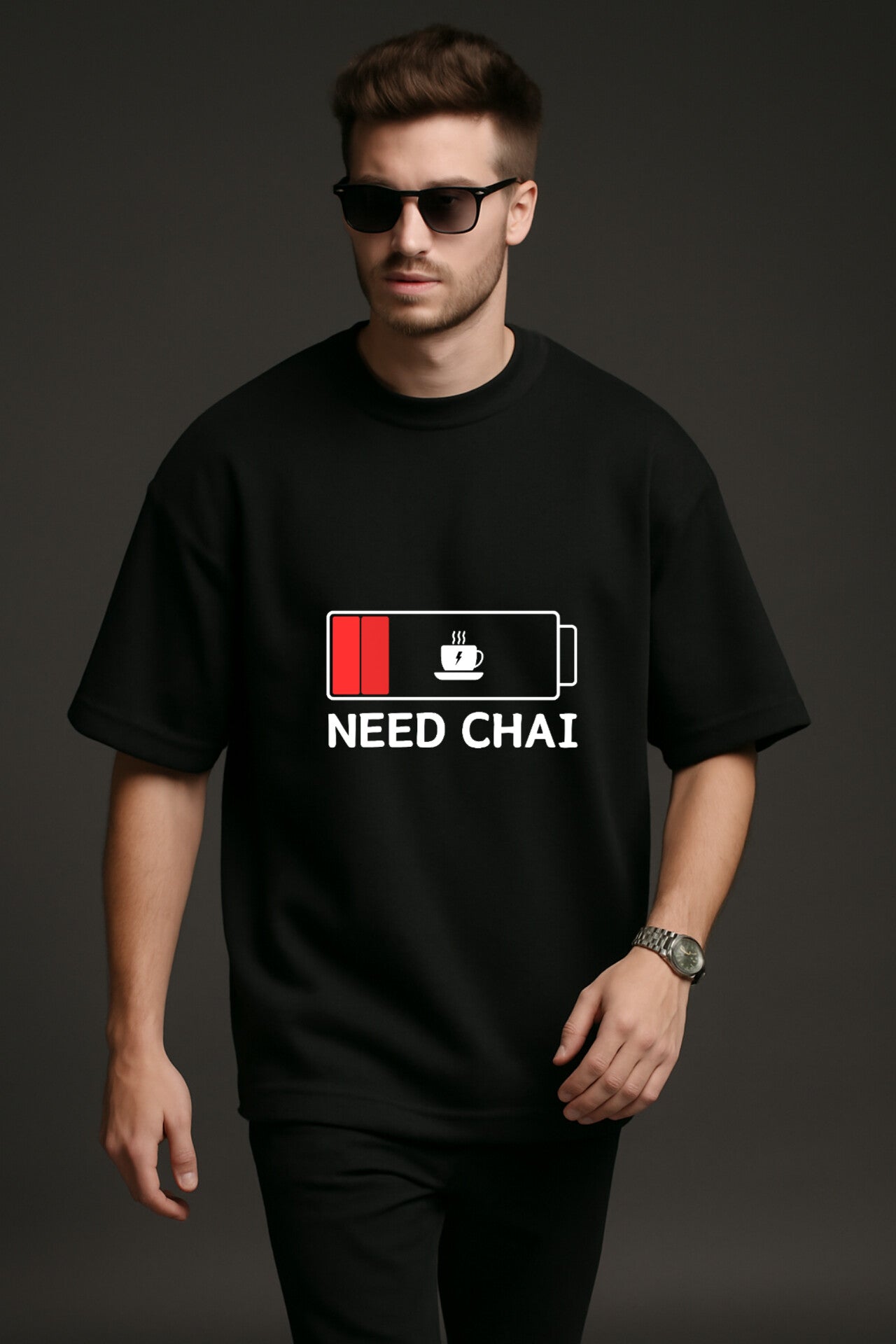 "Need Chai" black  Oversized t-shirt